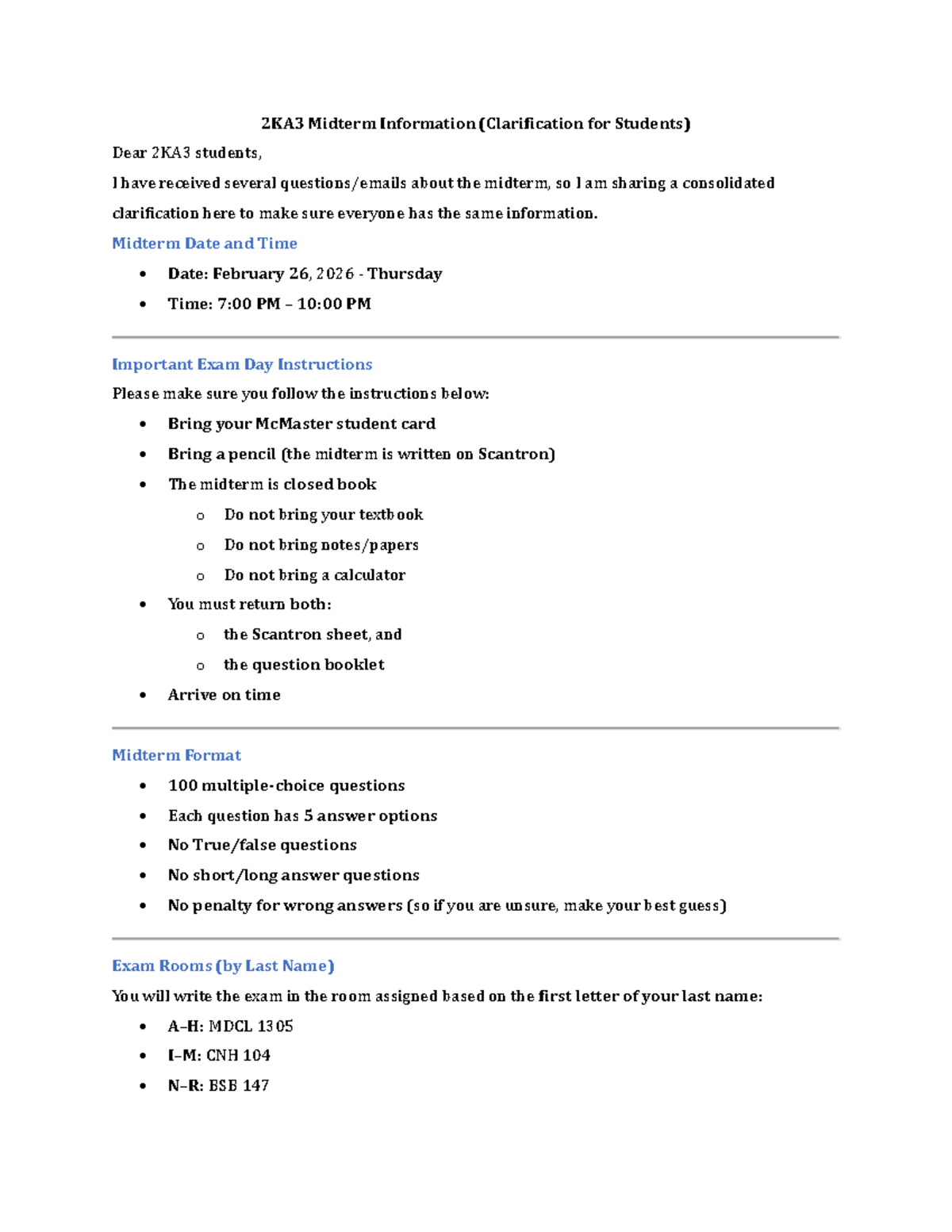 2KA3 Winter 2026 Midterm Exam Instructions and Details - Studocu