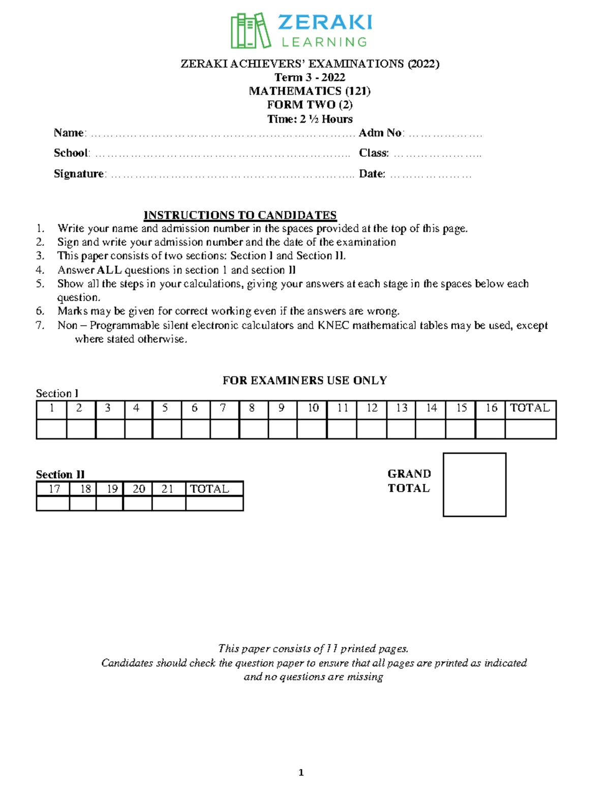Term 1 - 2024 Form 2 Mathematics Question Paper (Alt A) - Studocu