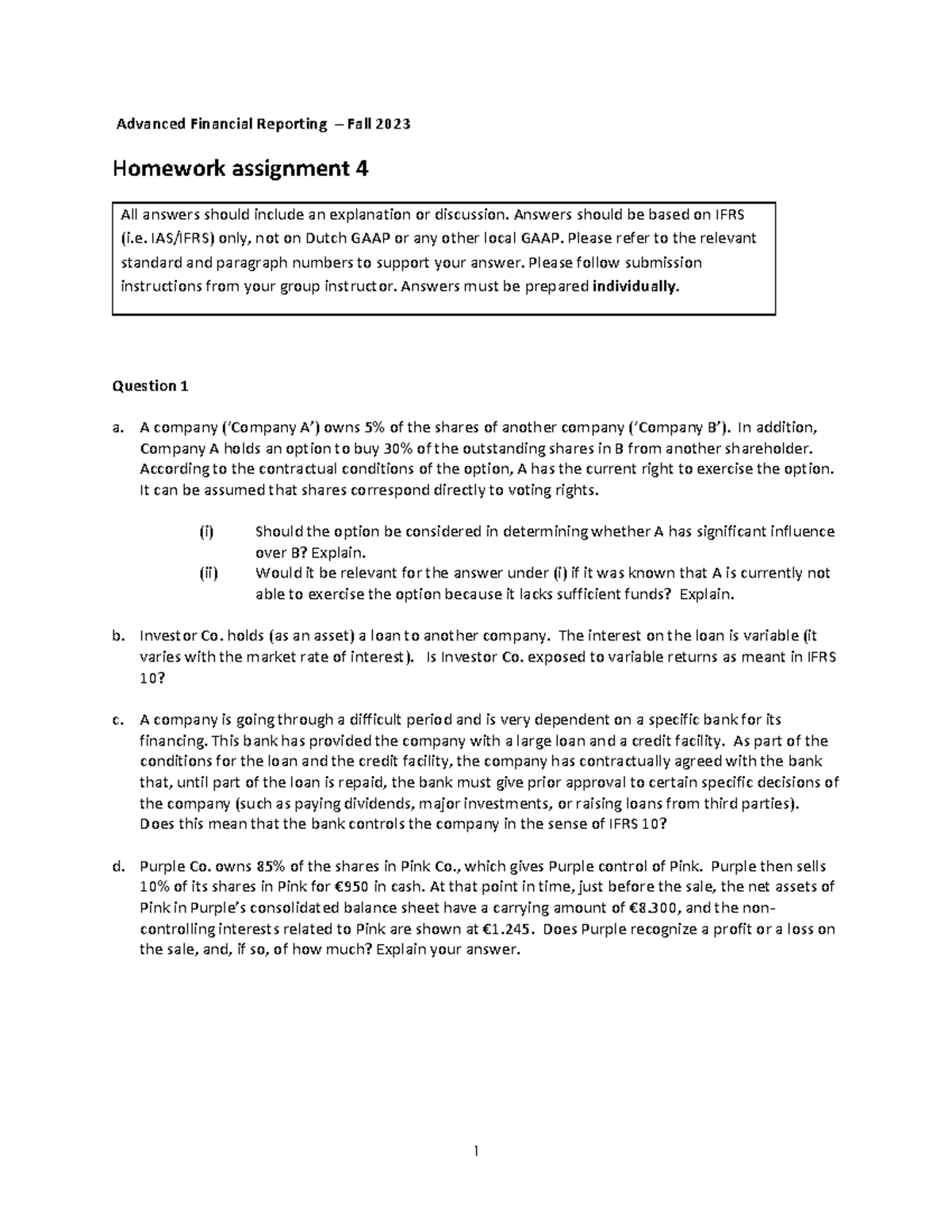 AFR 2023: Advanced Financial Reporting Homework Assignment 4 - Studeersnel