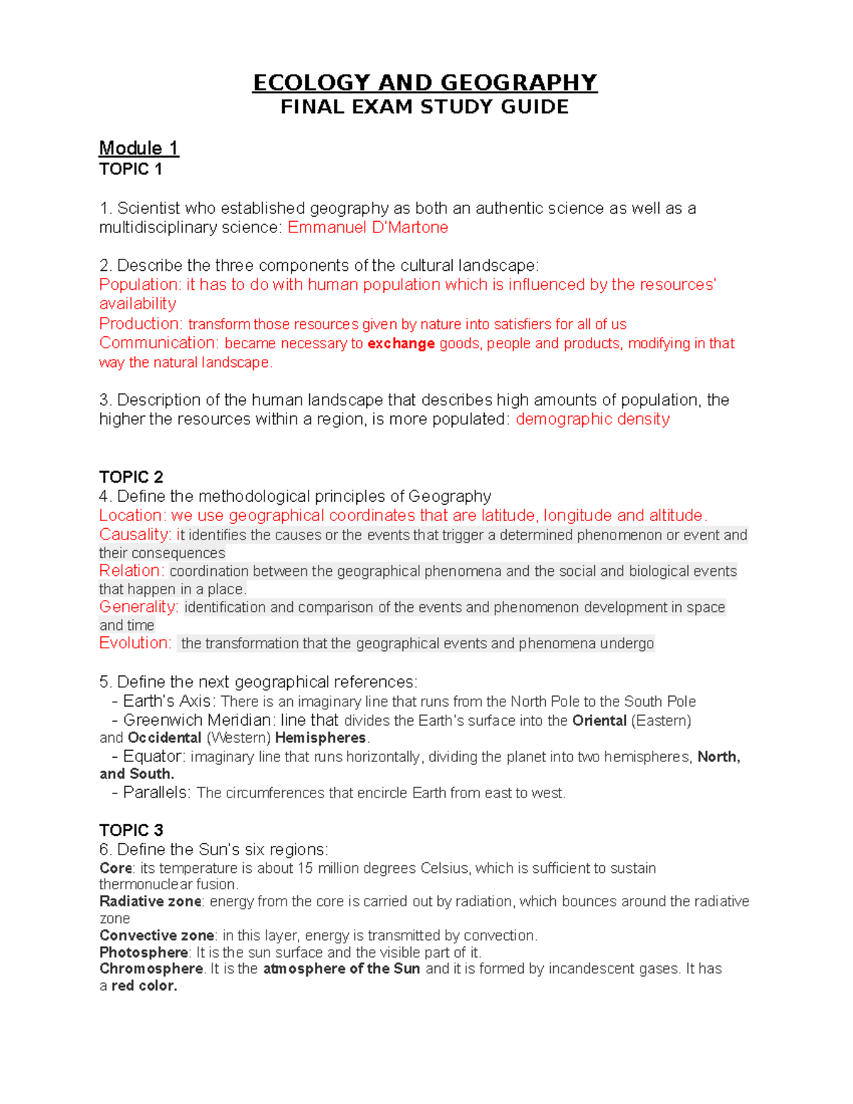Final Exam Study Guide - Ecology & Geography (ECO & GEO) - Studocu