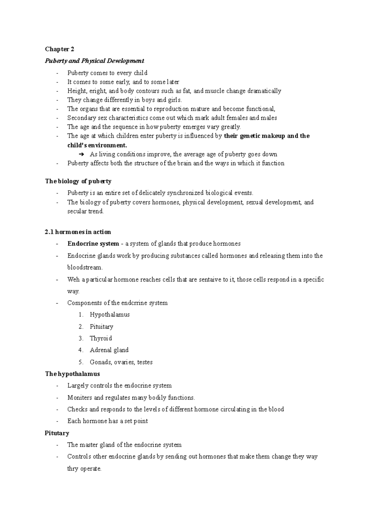 Frhd Chapter 2 Notes: Puberty and Physical Development Insights - Studocu