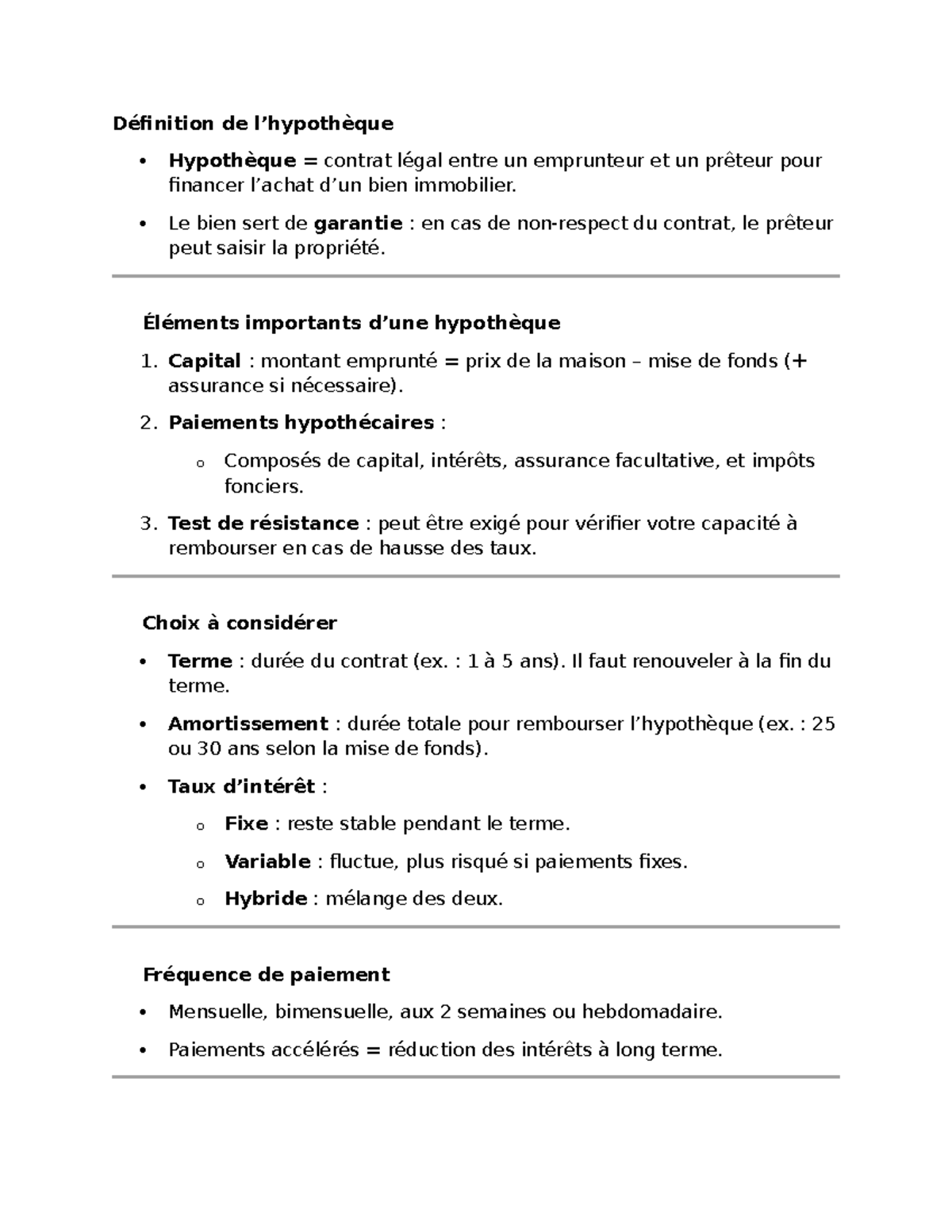 D.Affaire 1 - Hypothèque : Contrat, Éléments et Options à Considérer ...
