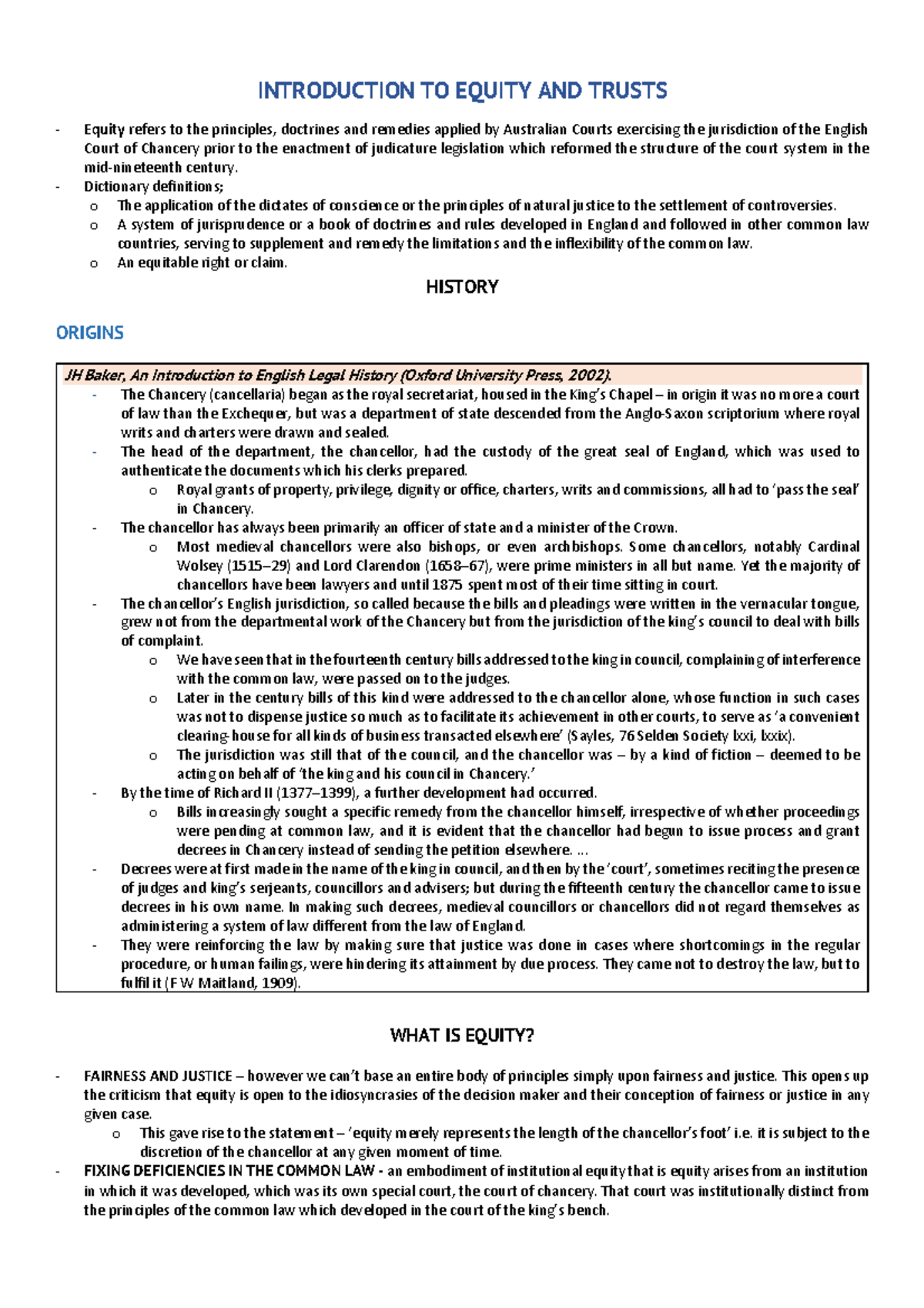 Equity and Trusts: An Overview of Principles and Historical Development ...