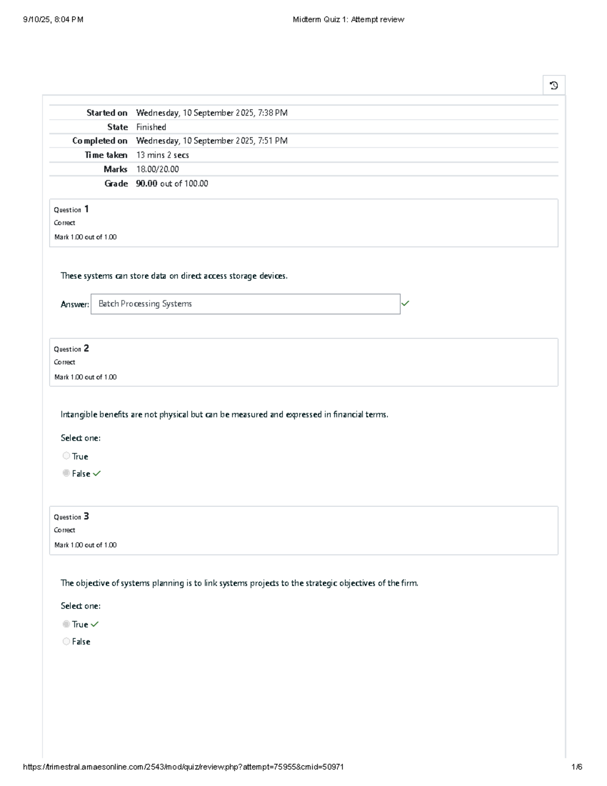 Midterm Quiz 1 Review - Answers and Grading (Course Code: 8:04 PM ...