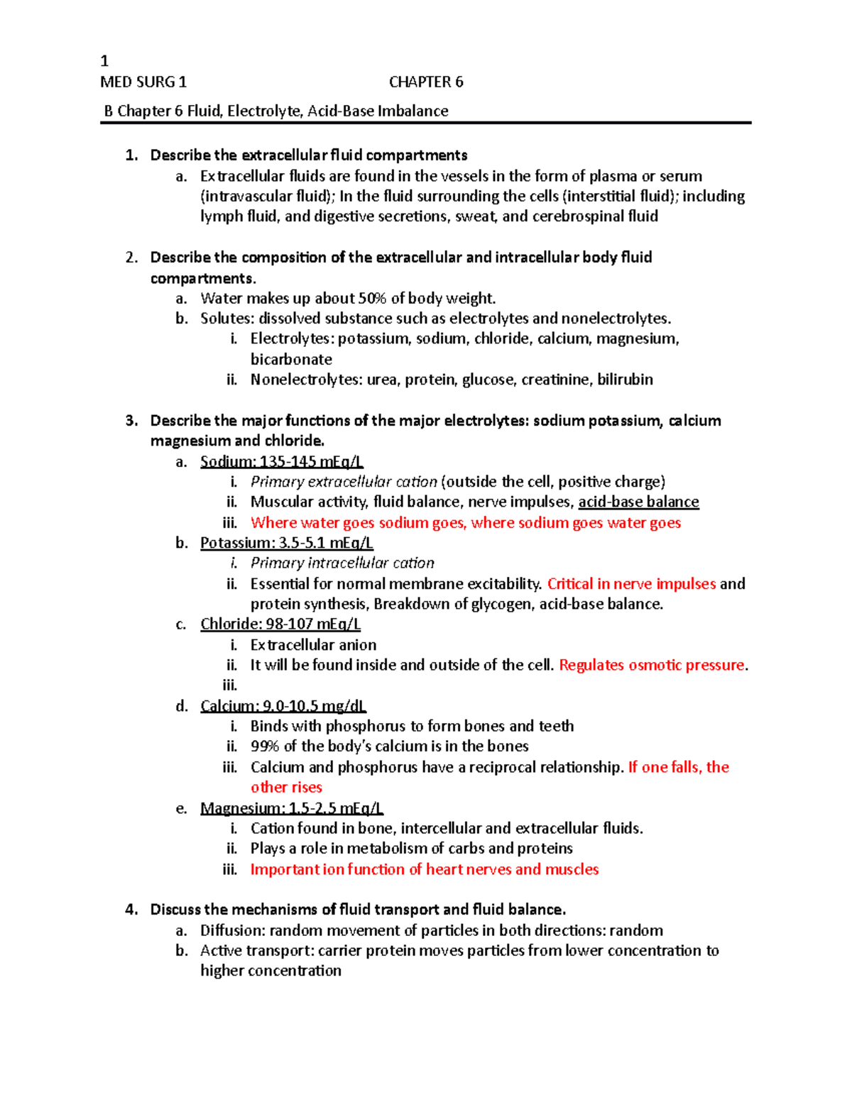 MED SURG 1: Chapter 6 - Fluid & Electrolyte Imbalances Guide - Studocu
