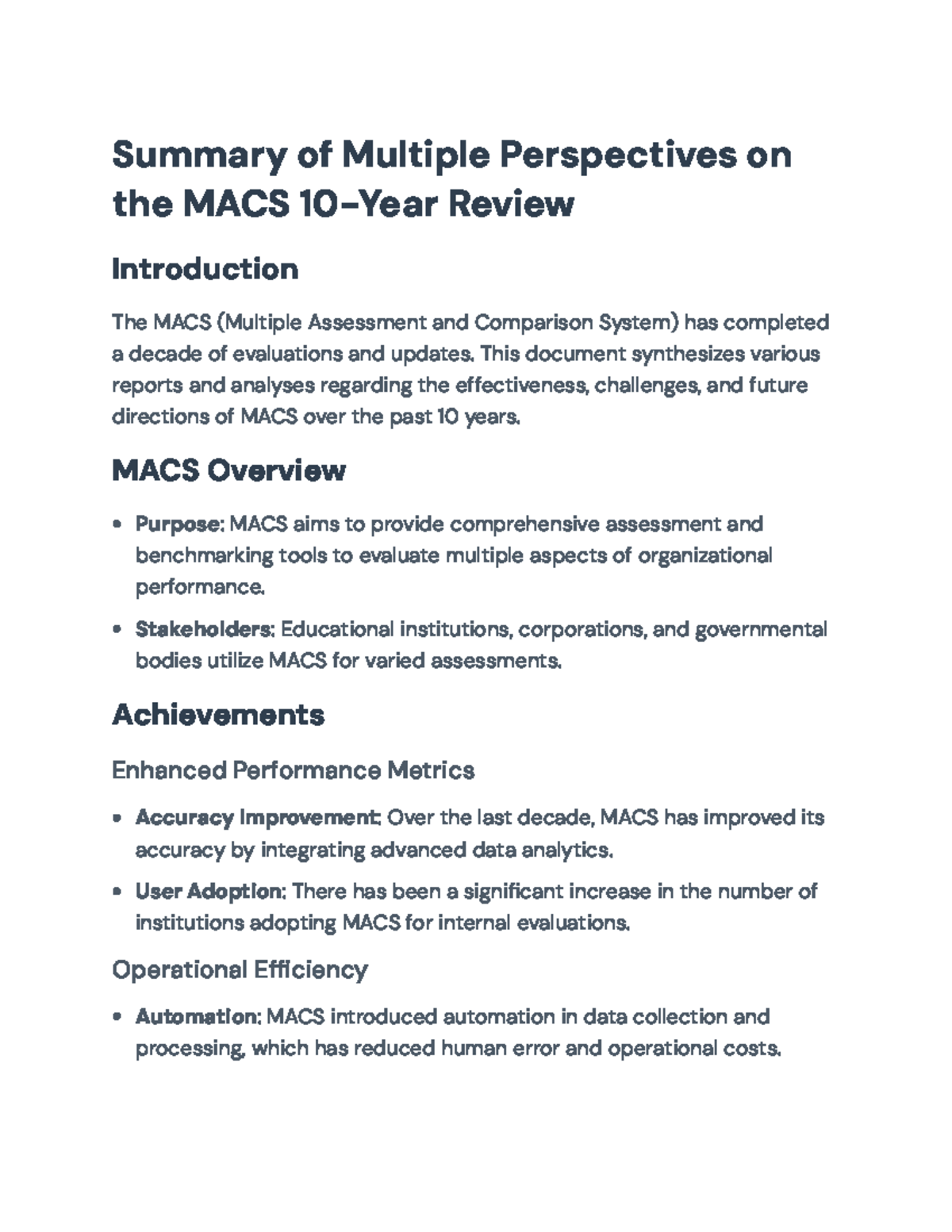 10-Year Review of the MACS (Multiple Assessment and Comparison System ...