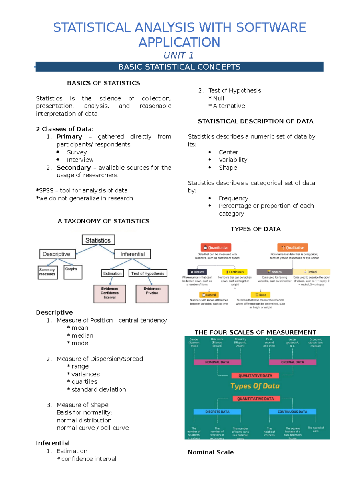 BASIC STATISTICAL CONCEPTS - STATISTICAL ANALYSIS WITH SOFTWARE ...