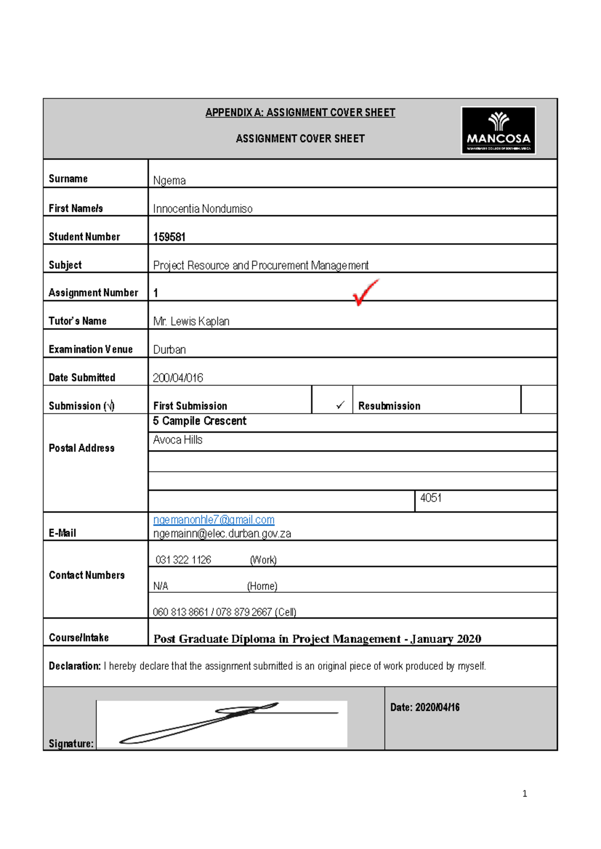 Project Resource & Procurement Management - Assignment 1 Overview - Studocu
