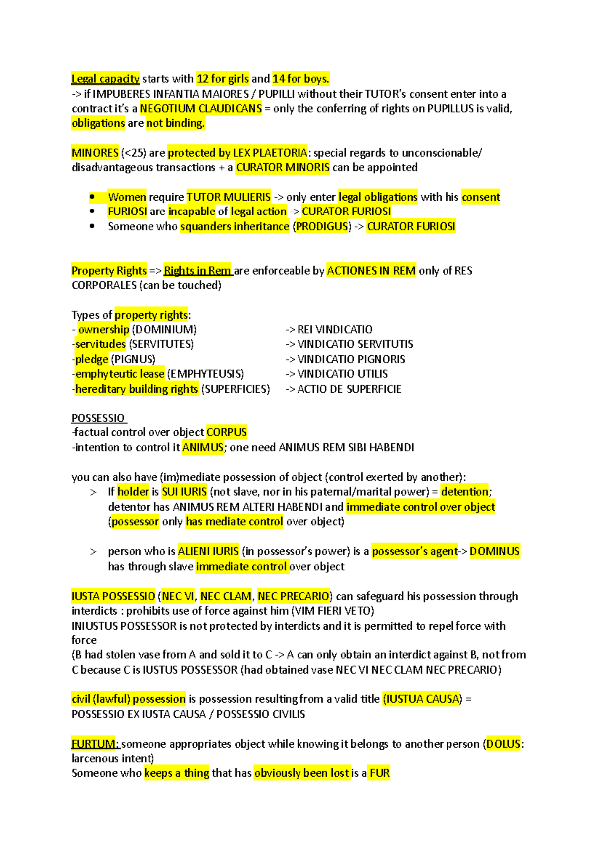 Roman Property Law - Comprehensive Summary of Key Concepts and ...