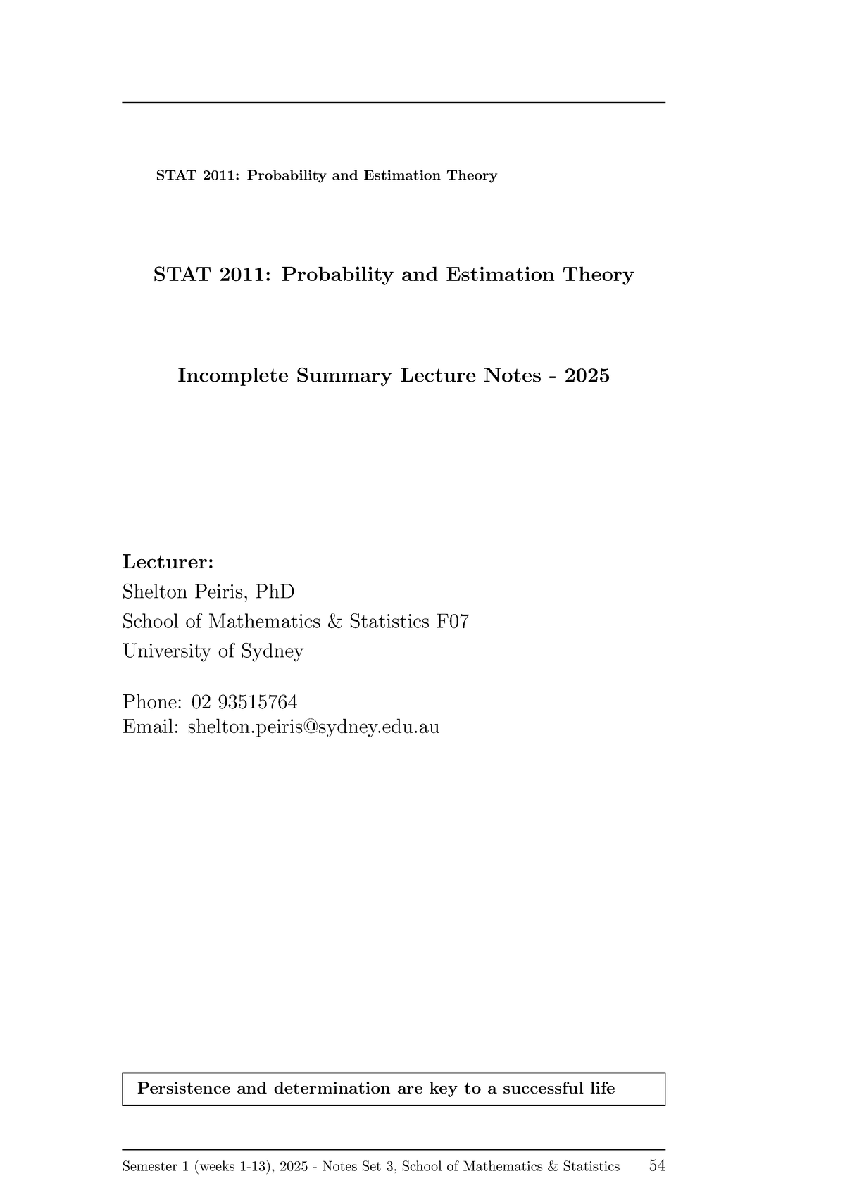 STAT 2011: Lecture Notes on Probability & Estimation Theory 2025 - Studocu