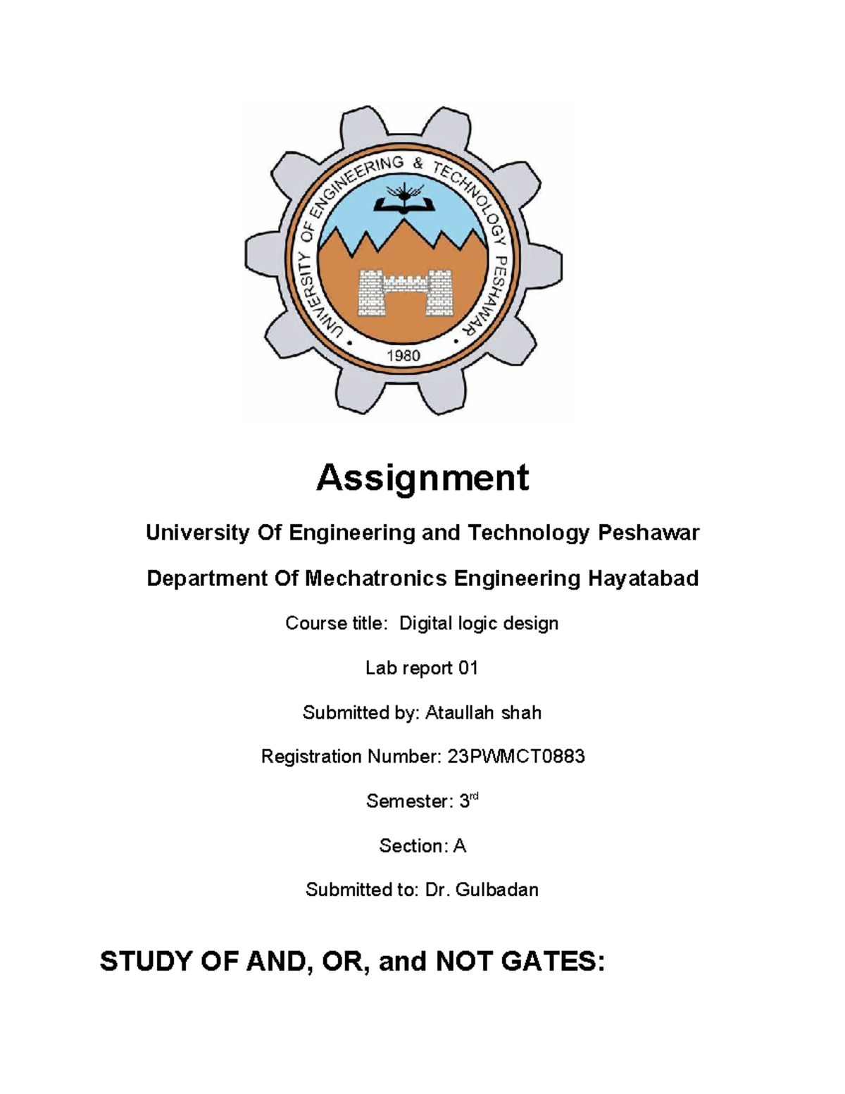 LAB01-23 PWMCT0883: Digital Logic Design Lab Report on Gates - Studocu