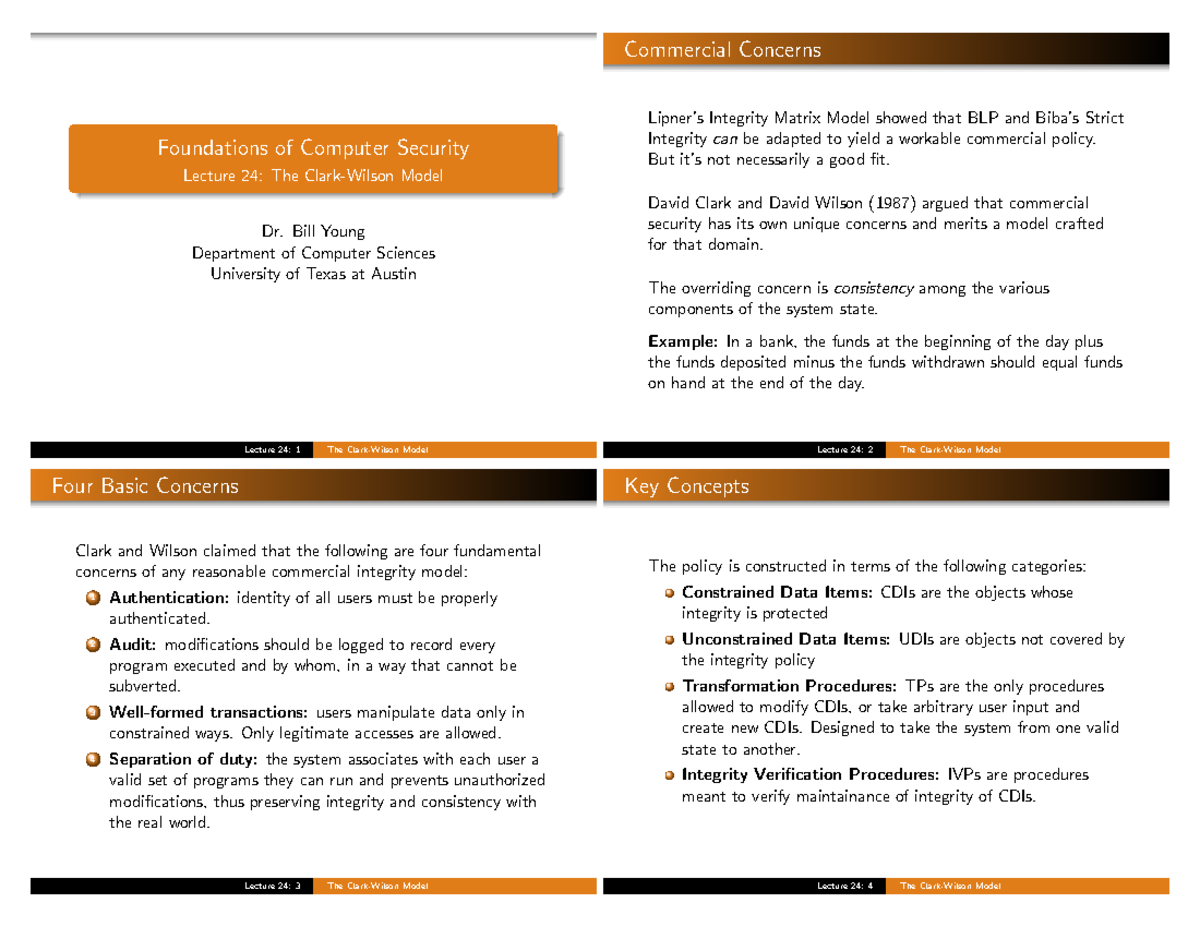 Lecture 24: The Clark-Wilson Model - Security Notes - Studocu