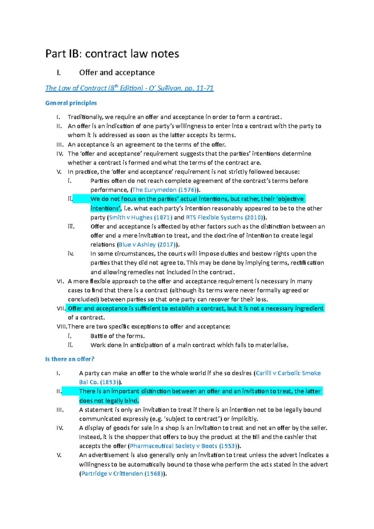Contract law: offer and acceptance - Part IB: contract law notes I ...