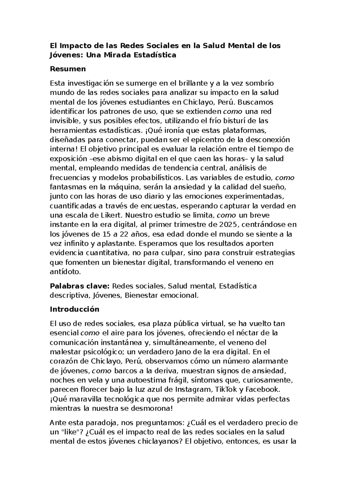 El Impacto de las Redes Sociales en la Salud Mental de Jóvenes: Estudio ...