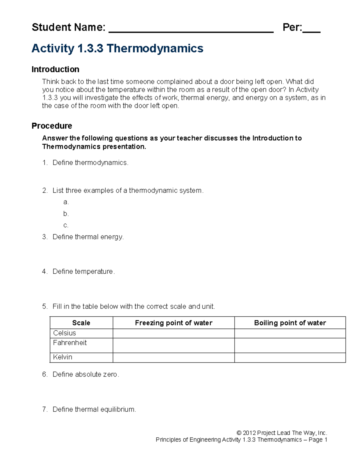 Thermodynamics Worksheet #1 & #2: Exploring Energy and Systems - Studocu