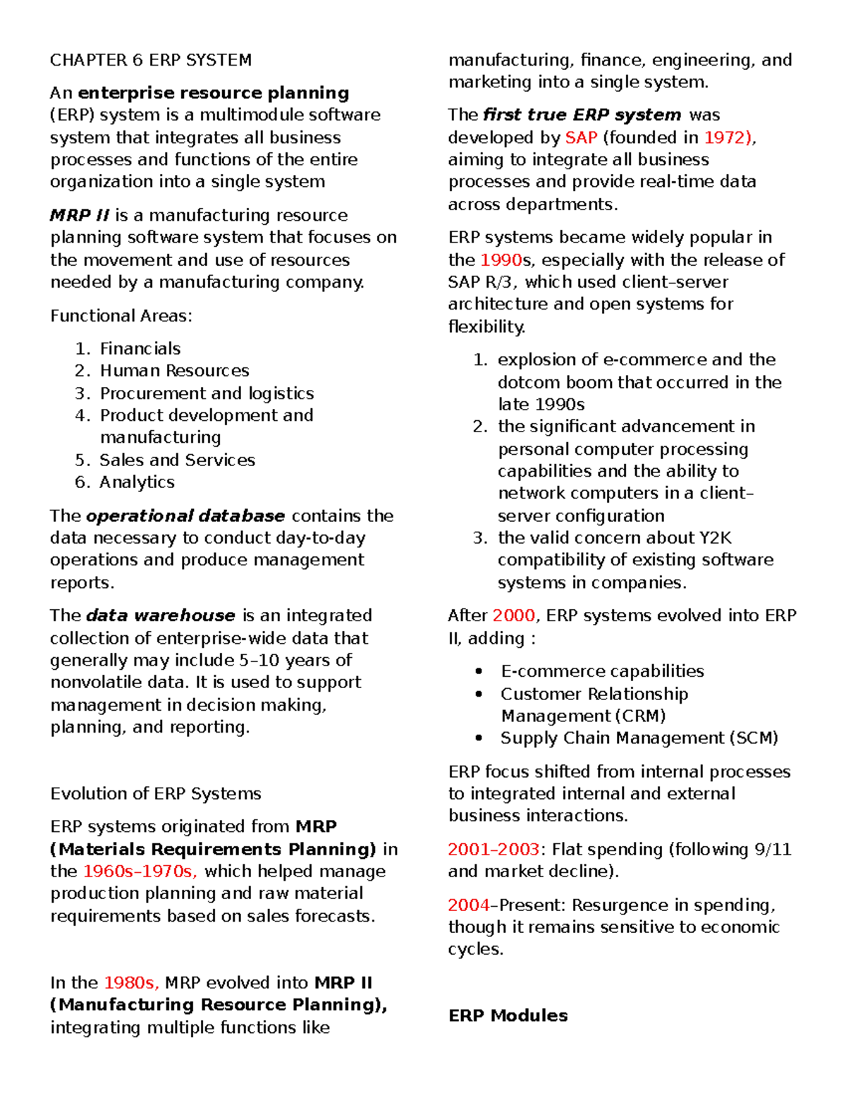CHAPTER 6: ERP SYSTEM - Overview and Implementation Insights - Studocu