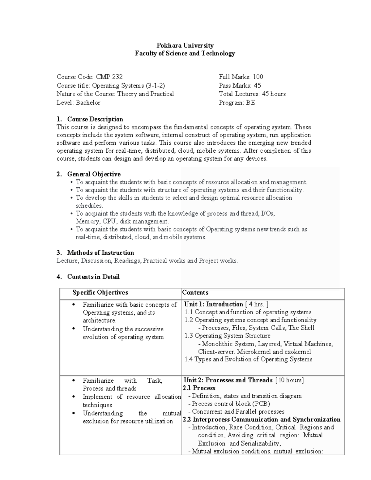 Operating Systems CMP 232 III Sem Course Overview and Content - Studocu