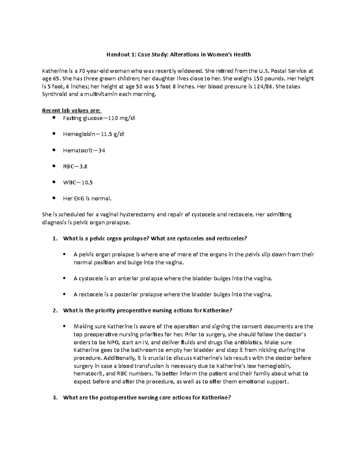 335 - Module 10 - Case Study - Handout 1: Case Study: Alterations in ...