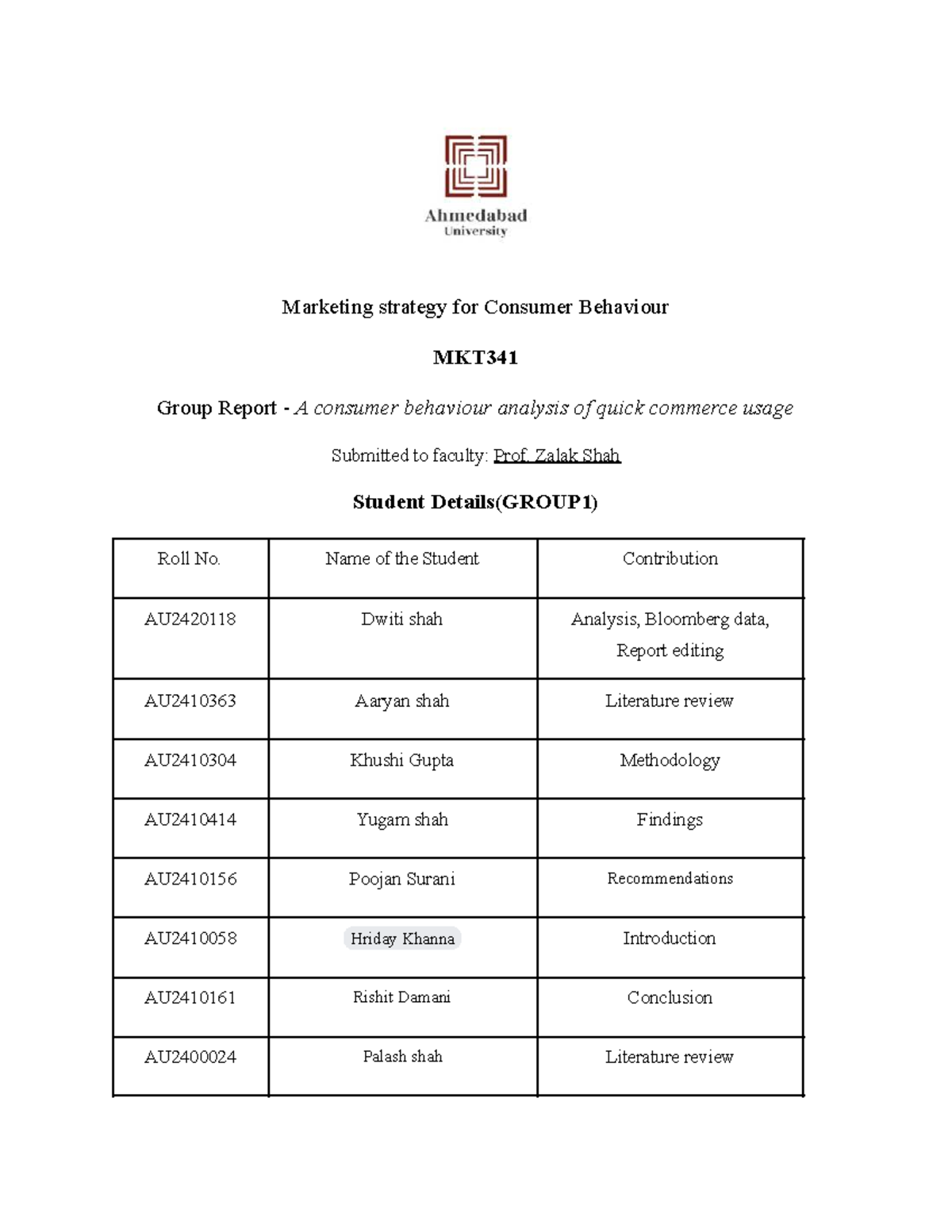 MKT341 Group Report: Consumer Behaviour Analysis in Quick Commerce ...