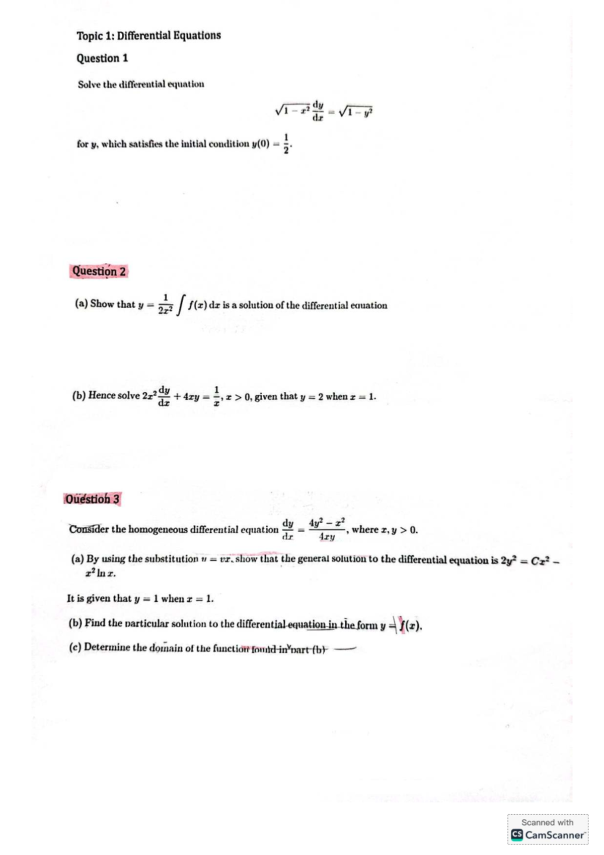Differential Equations & Vectors: Holiday Homework Review - Studocu