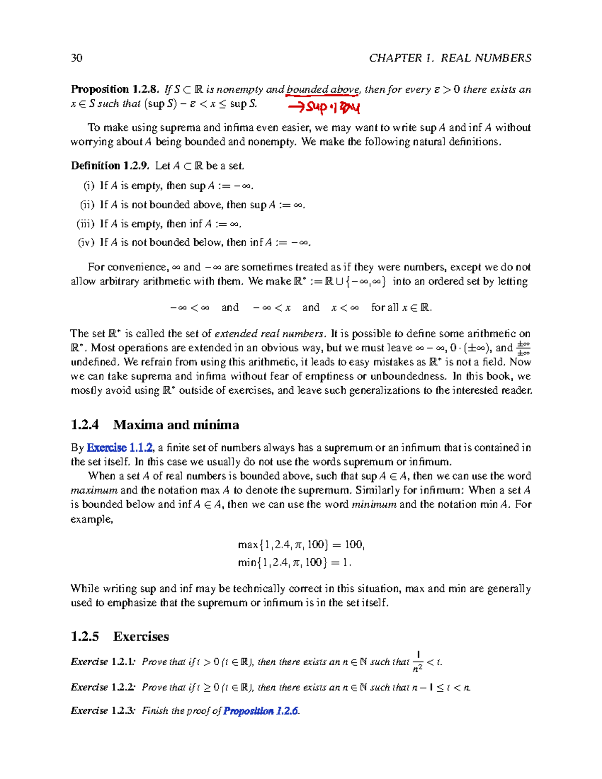 Realanal - 필기자료 - 30 CHAPTER 1. REAL NUMBERS Proposition 1.2. If S ⇢ R ...