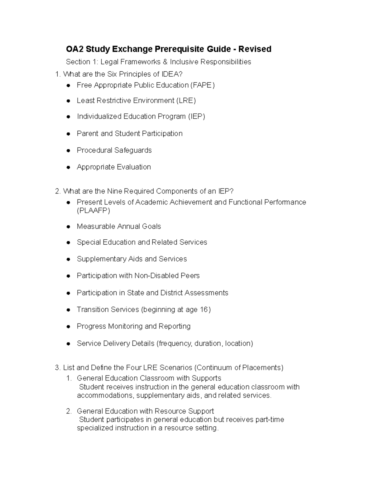 OA2 Retake Prerequisite Study Guide: Legal Frameworks & IDEA Principles ...