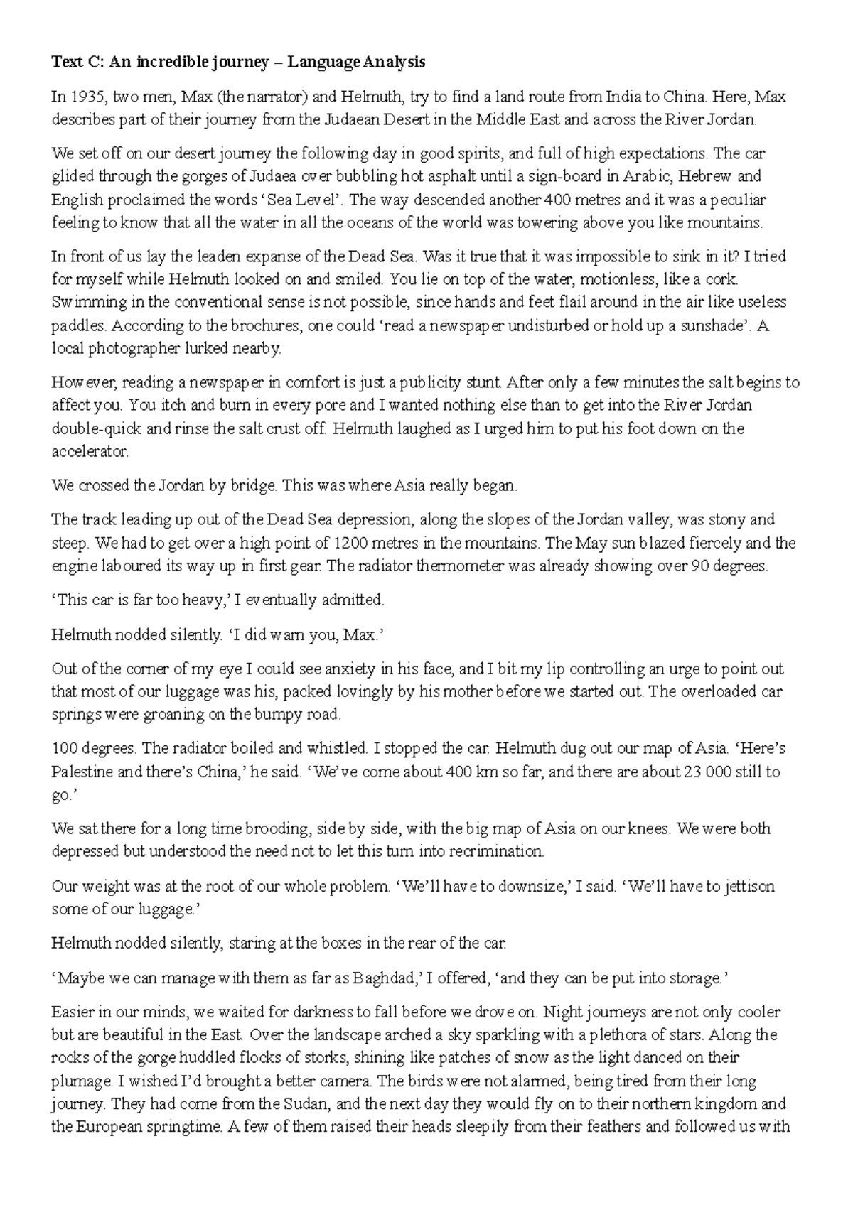 Language Analysis: Max and Helmuth's Journey to China (Text C) - Studocu
