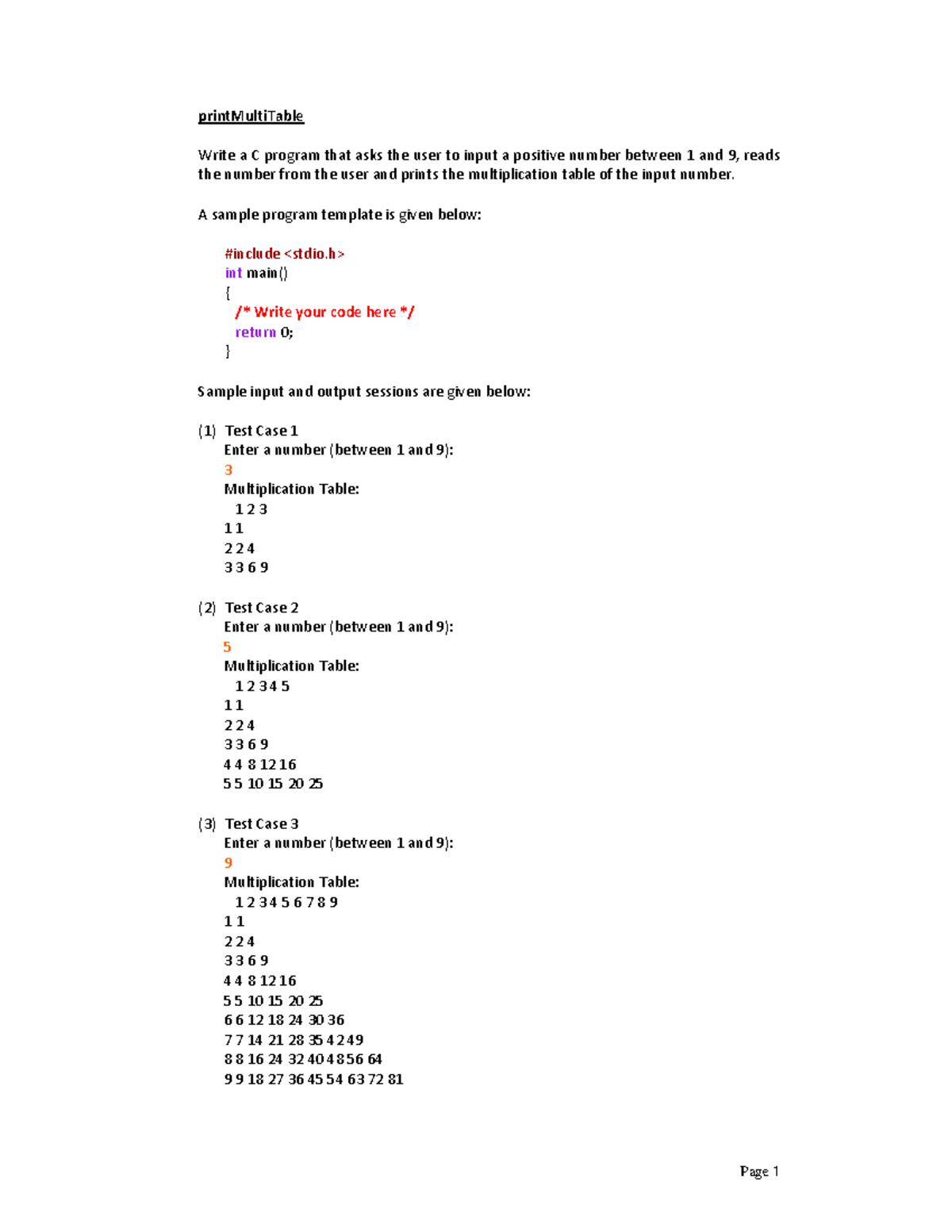 C Program: Print Multiplication Table (Exercise) - Studocu