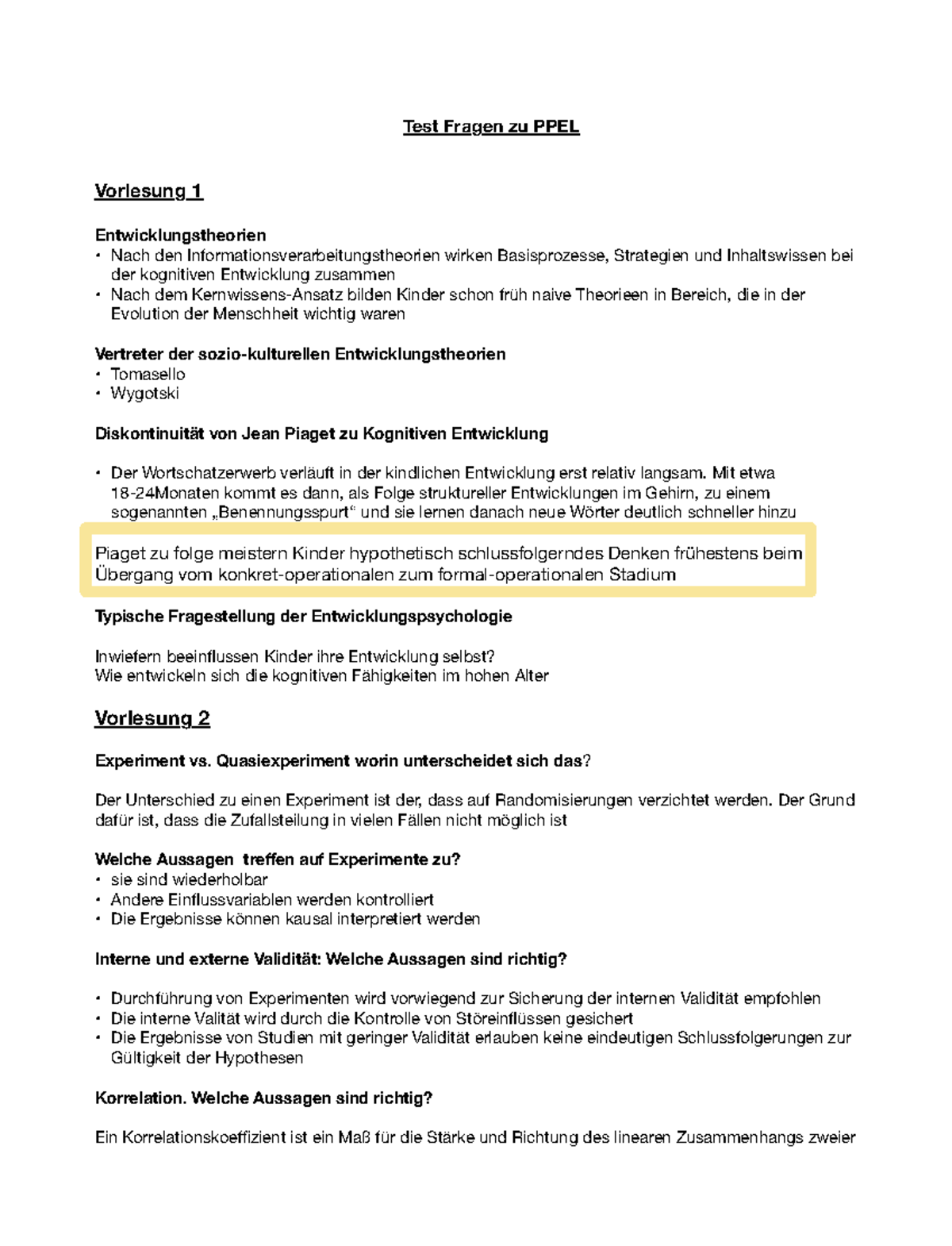 Testfragen PPEL: Prüfungen zu Entwicklung, Intelligenz und Gedächtnis ...