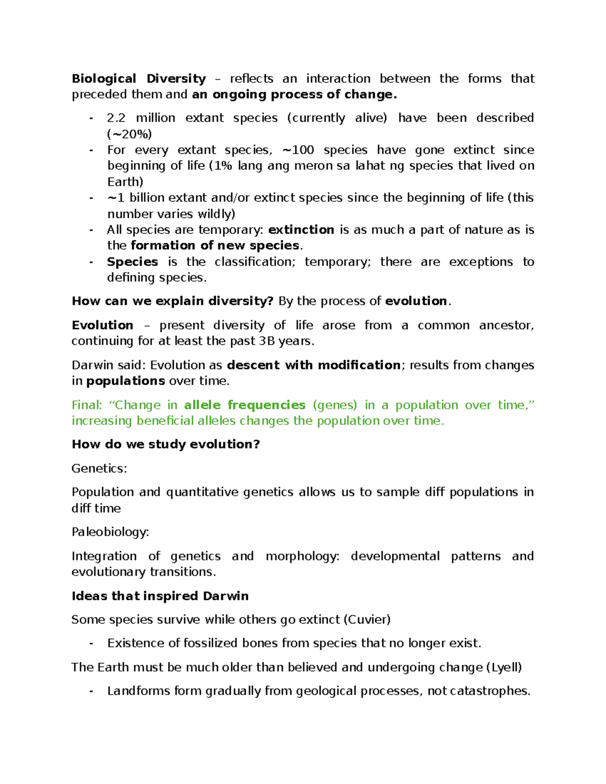 BIO 213 - Topic 2: Evolution and Biological Diversity Insights - Studocu