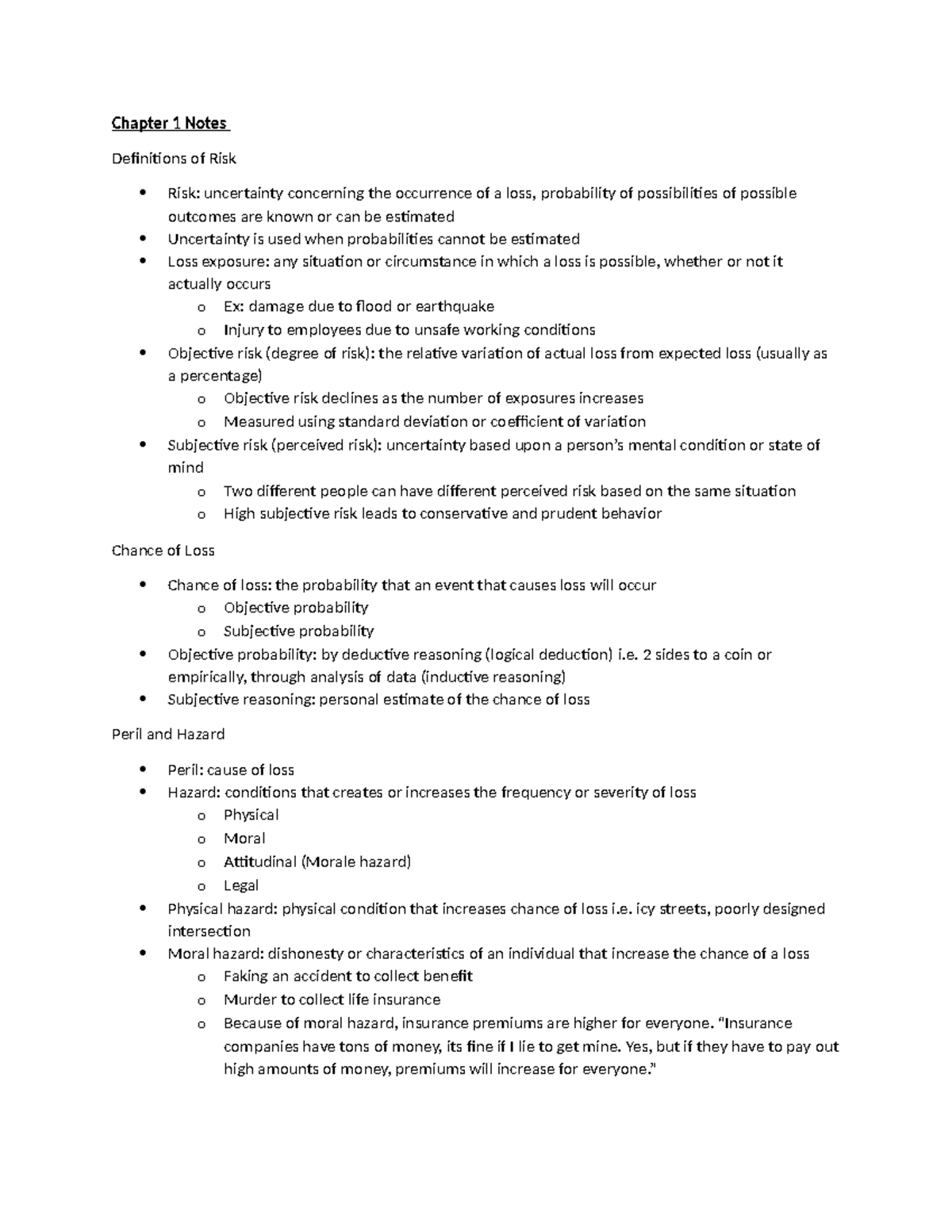 Chapter 1 Summary - Principles of Risk Management & Insurance - Studocu