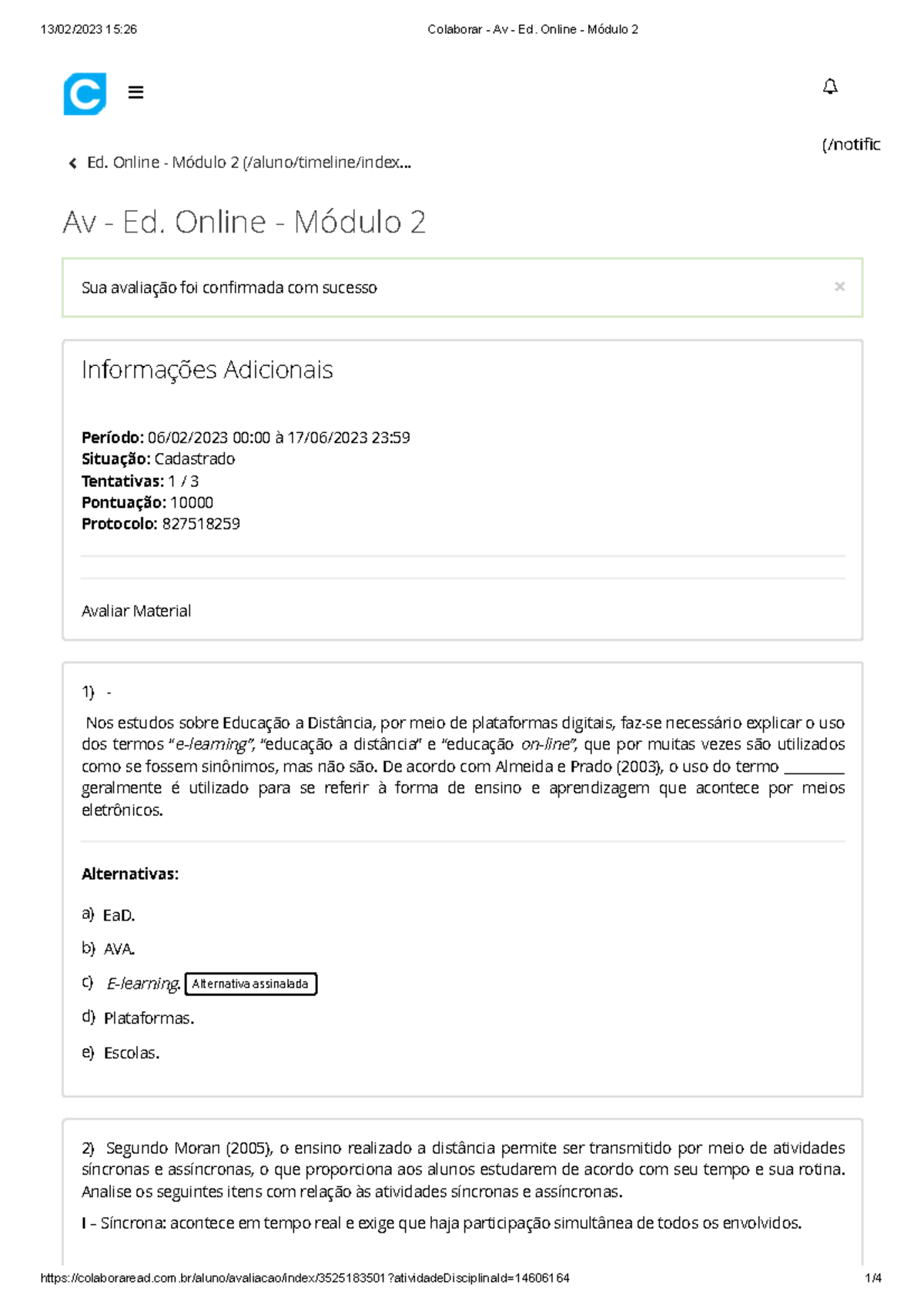 Educação a Distância: Av - Ed. Online - Módulo 2 - Avaliação Final ...
