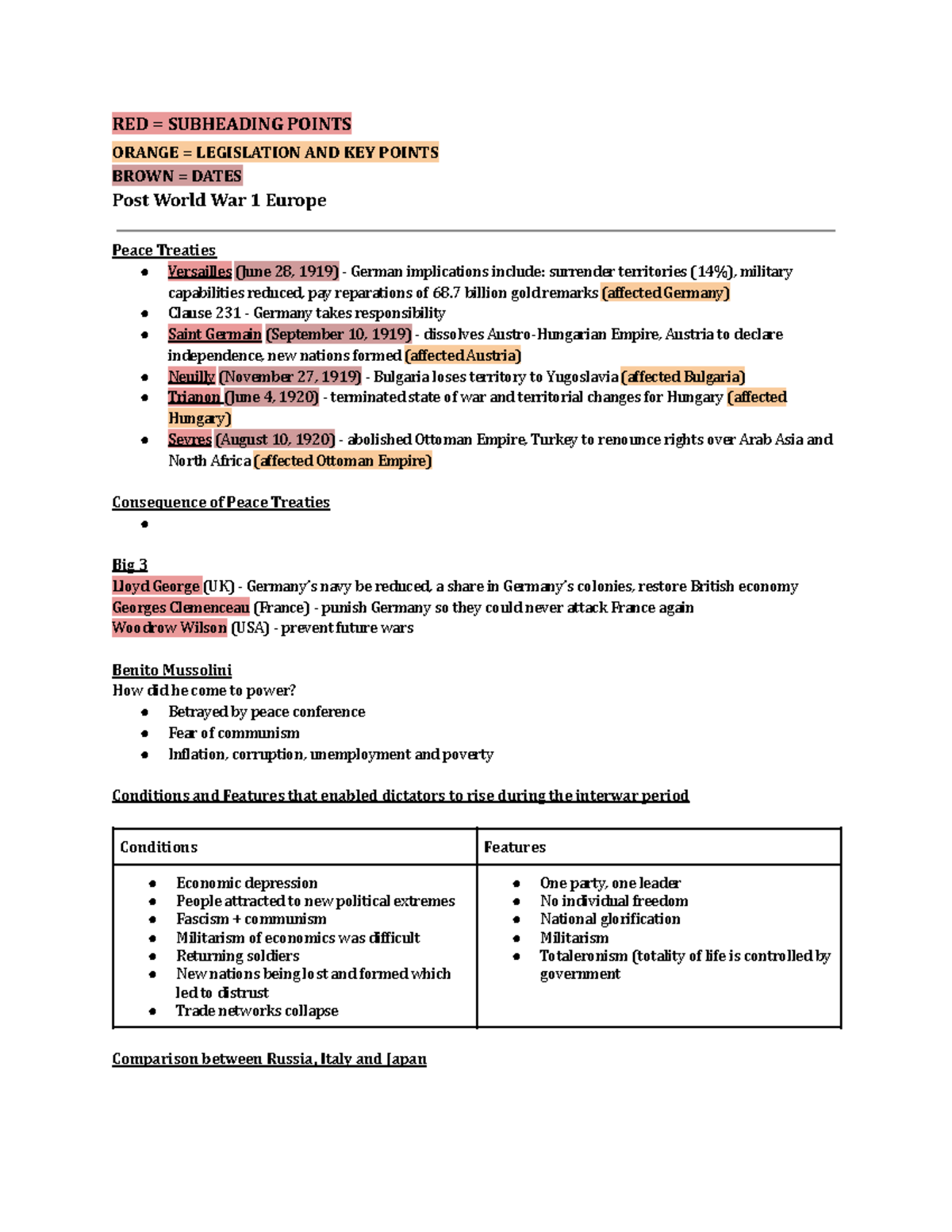 Modern History Notes Year 12 - RED = SUBHEADING POINTS ORANGE ...