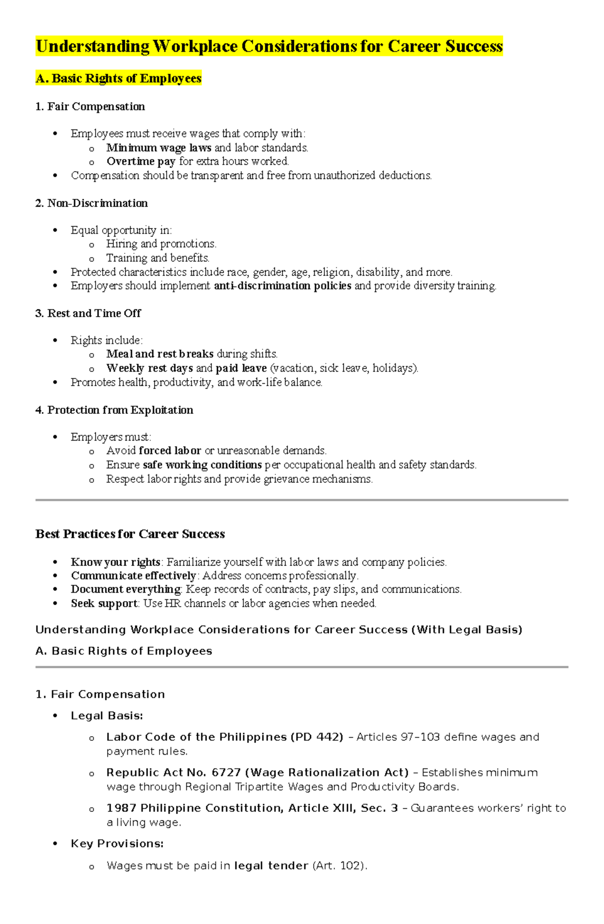 Understanding Workplace Considerations for Career Success (HR 101 ...