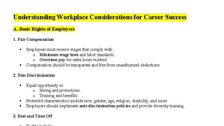 Understanding Workplace Considerations for Career Success (HR 101 ...