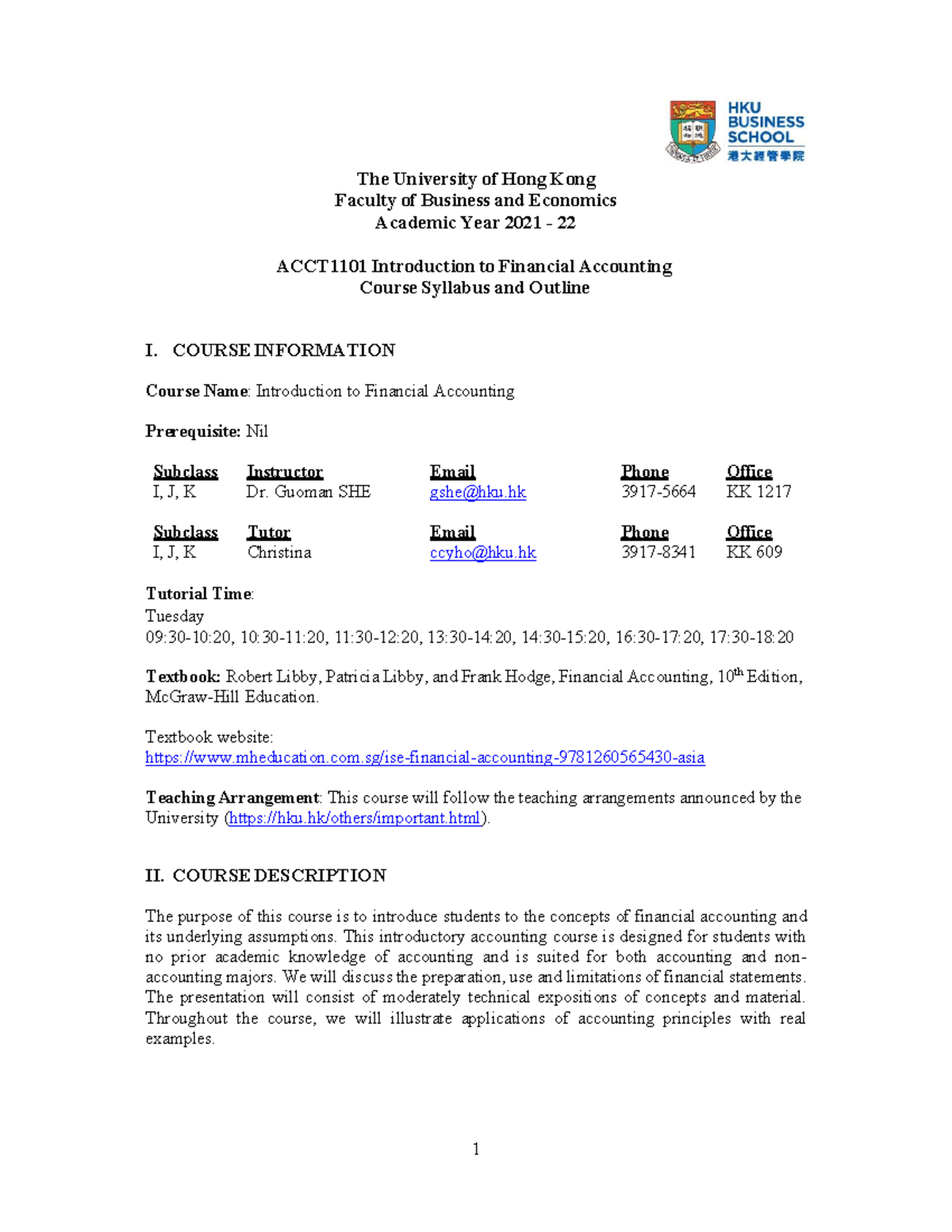 ACCT1101 Course Outline 2021-22 IJK - The University of Hong Kong ...