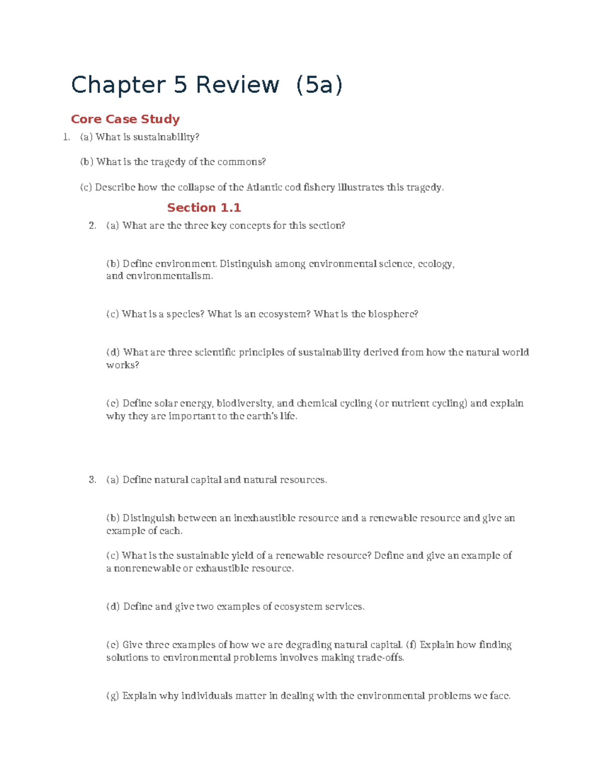 Unit 5 Reading Guide (5a): Sustainability and Environmental Concepts ...