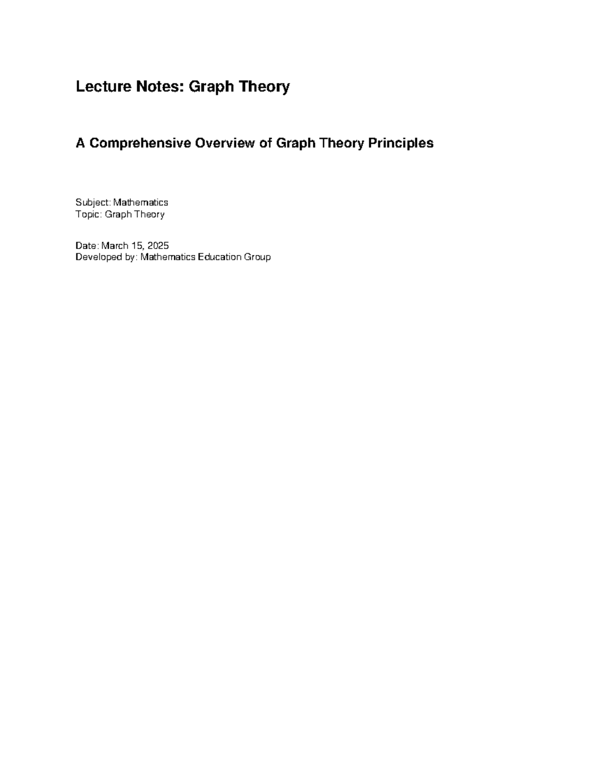 MATH 202: Lecture Notes on Graph Theory - Comprehensive Overview - Studocu