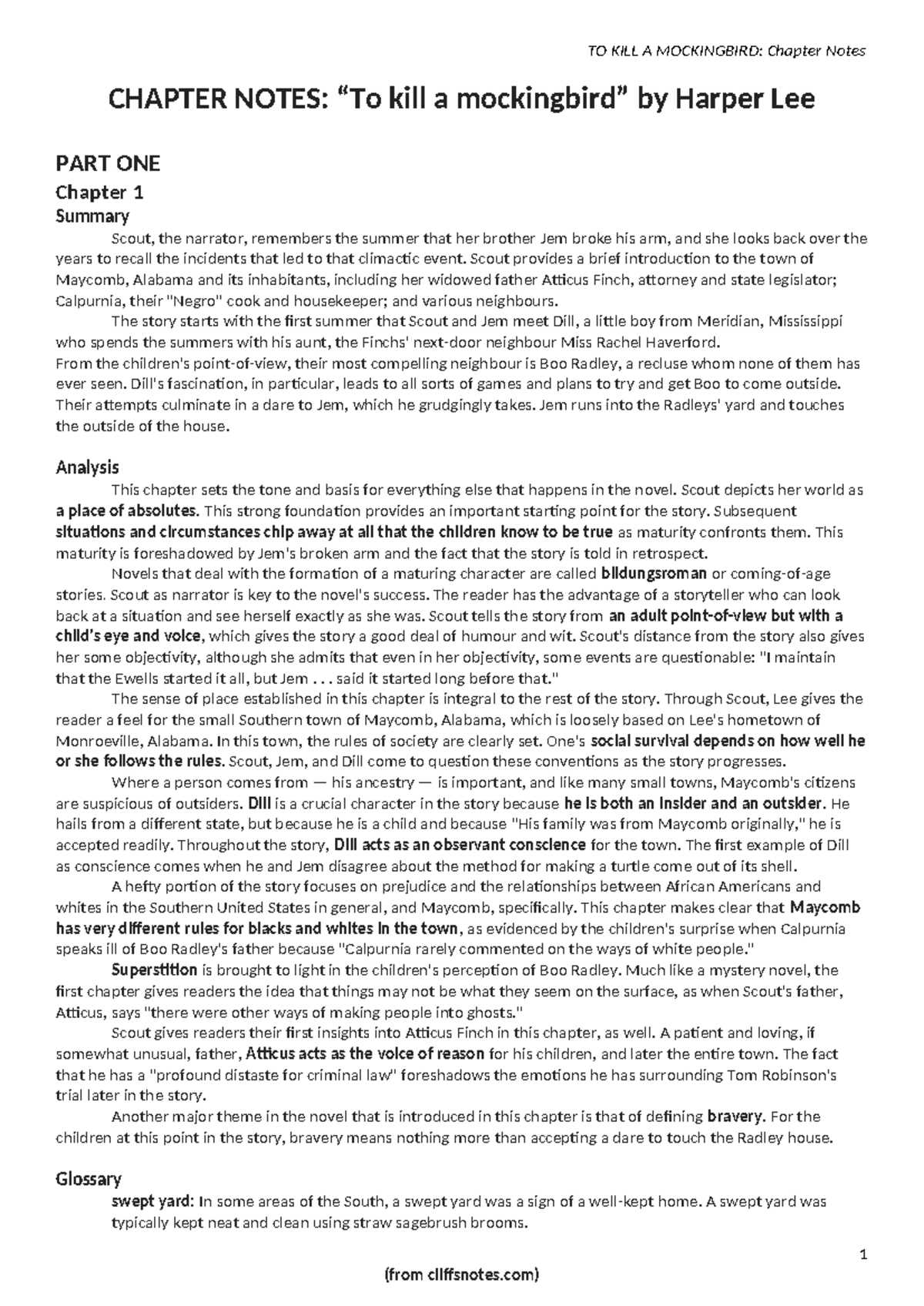 TO KILL A MOCKINGBIRD: Chapter Notes Summary and Analysis - Studocu