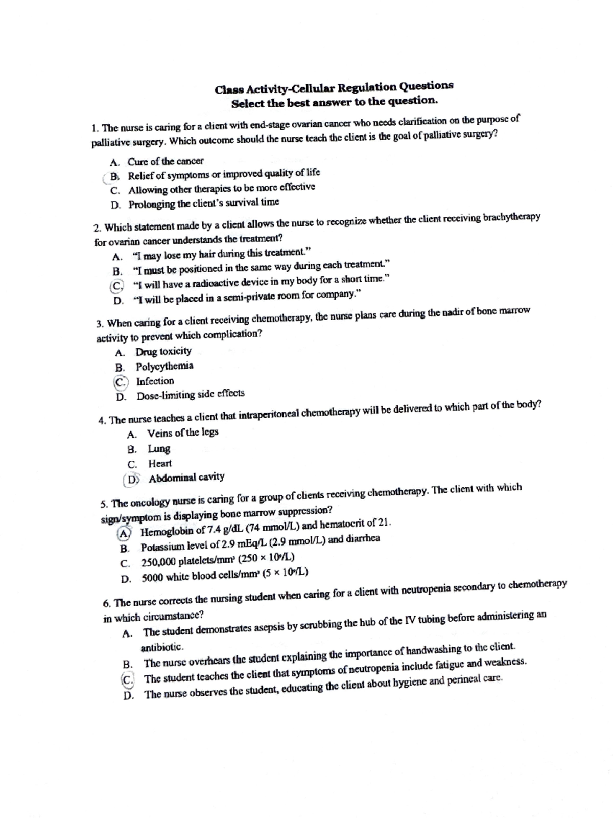 Regulation Questions for Nursing: Oncology & Chemotherapy Focus - Studocu