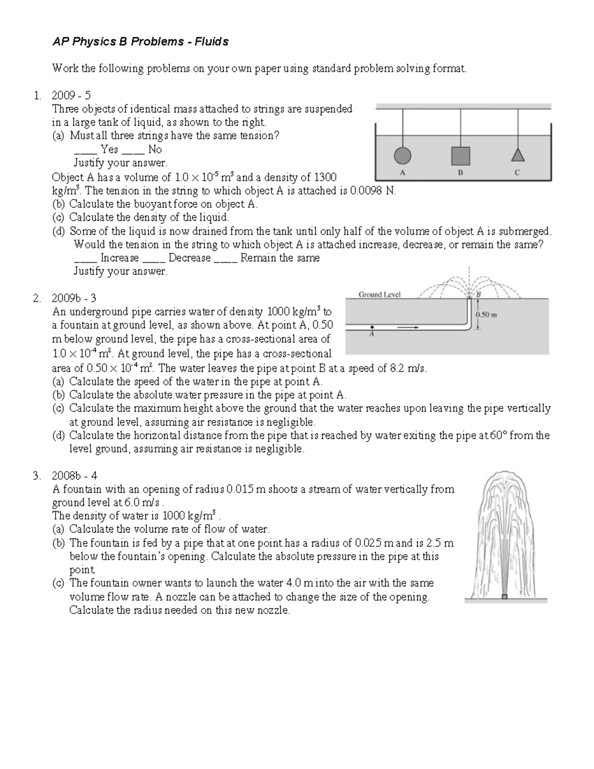 AP Physics B Fluid Mechanics Problems 2011 - Studocu