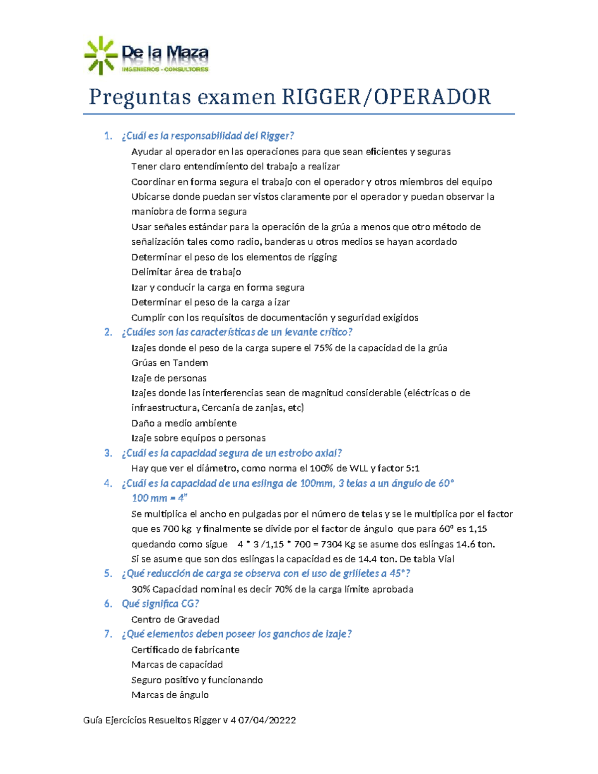 Preguntas Examen 1 Rigger: Responsabilidades y Capacidades - Document Preview