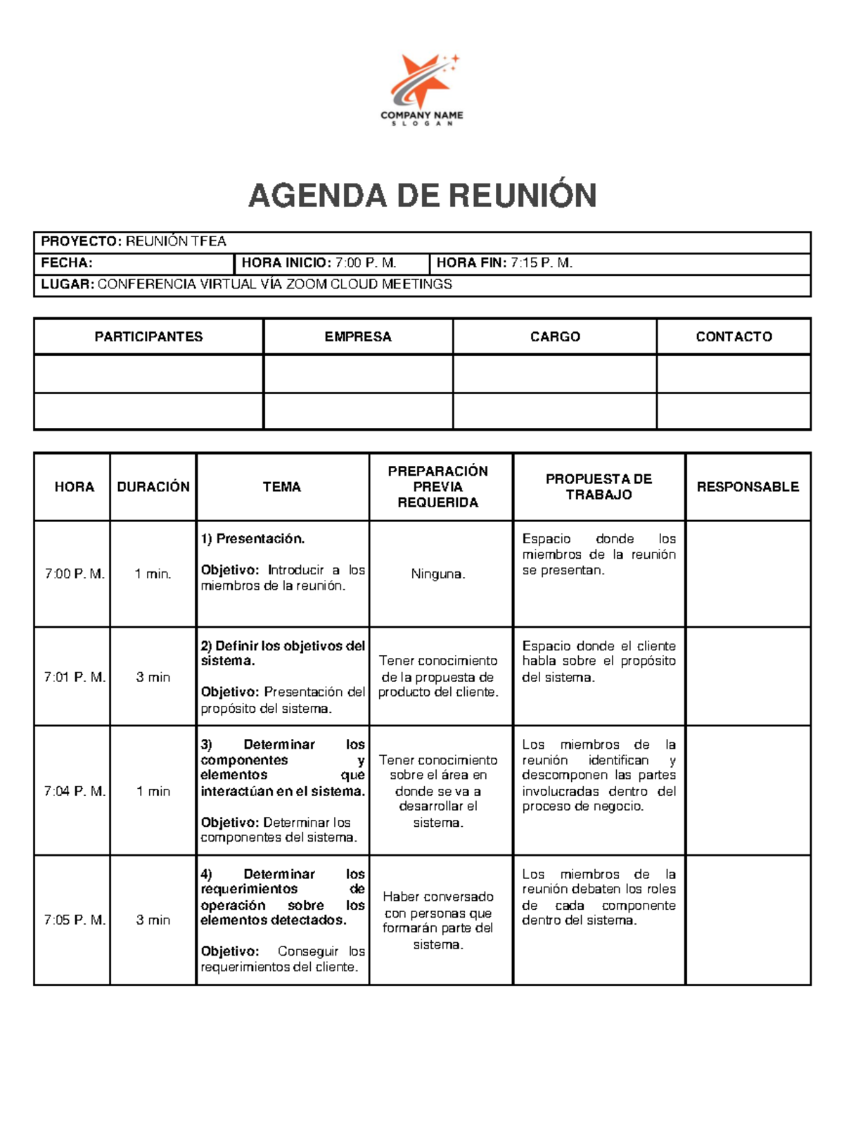 Agenda de Reunión TFEA - Proyecto de Práctica (7:00 PM - 7:15 PM) - Document Preview