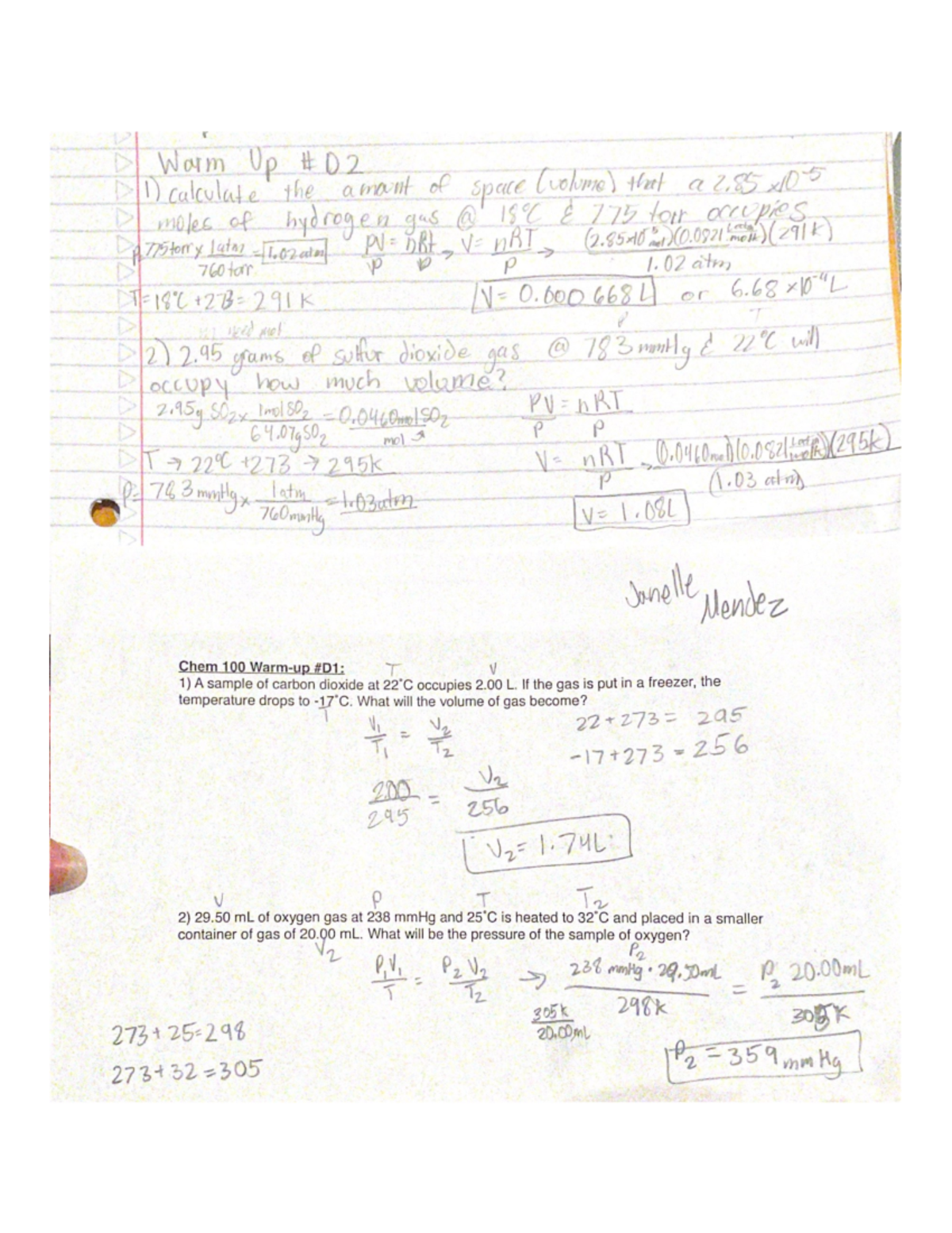 Chem 100 Warm-Up Exercises D1-D4 (Gas Laws & Molarity) - Studocu