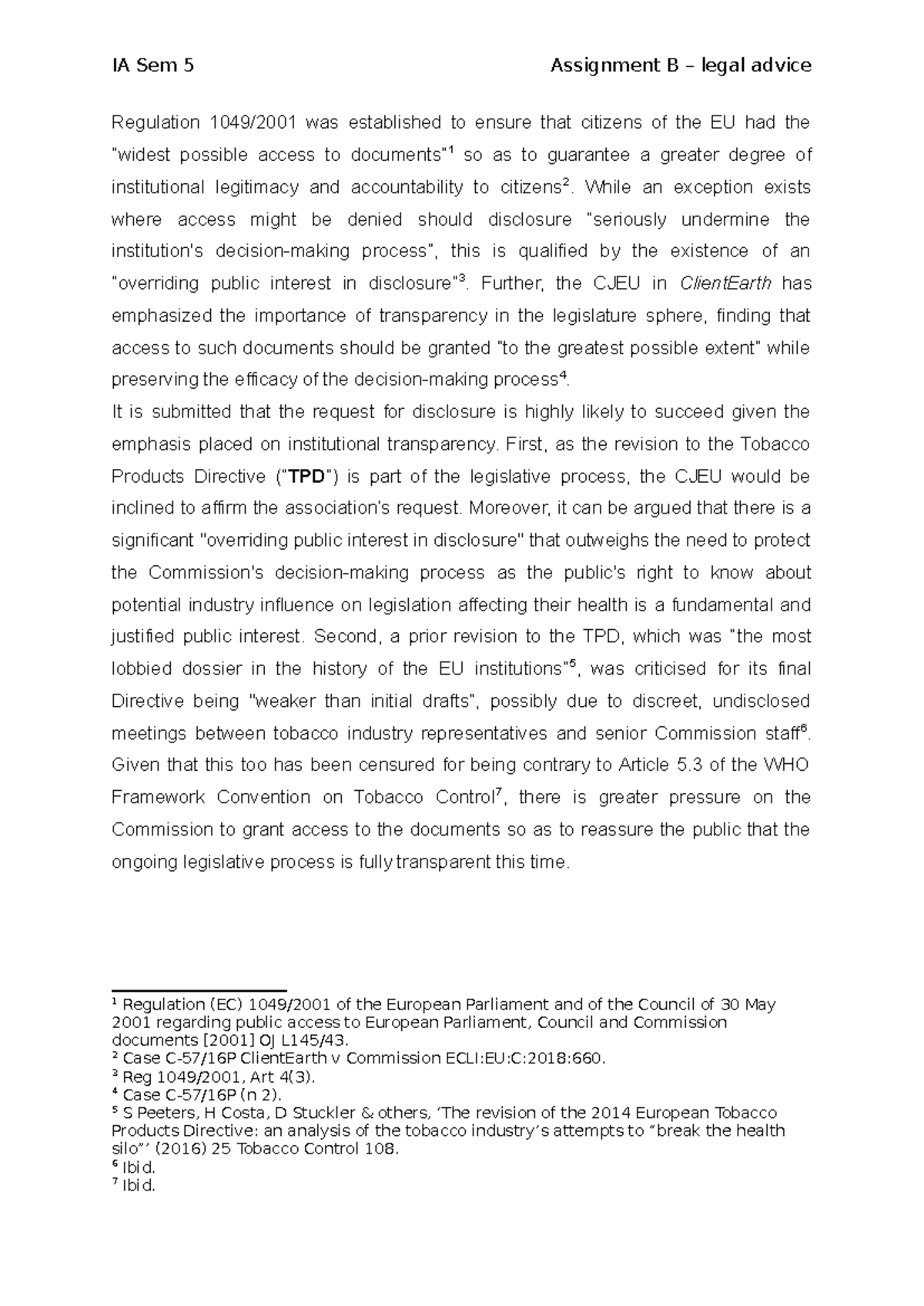 IA Sem 5 Assignment B: Legal Advice on EU Transparency Regulations ...