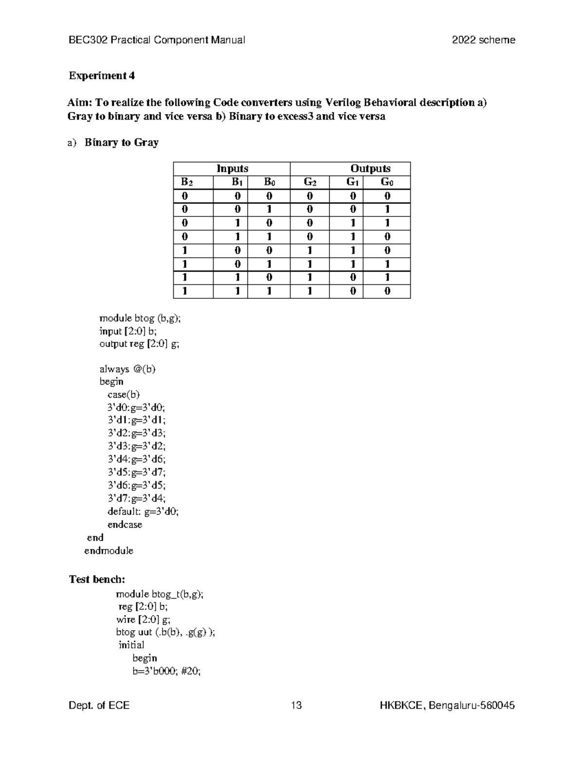 DSD using verilog lab manual e4 - Experiment 4 Aim: To realize the ...