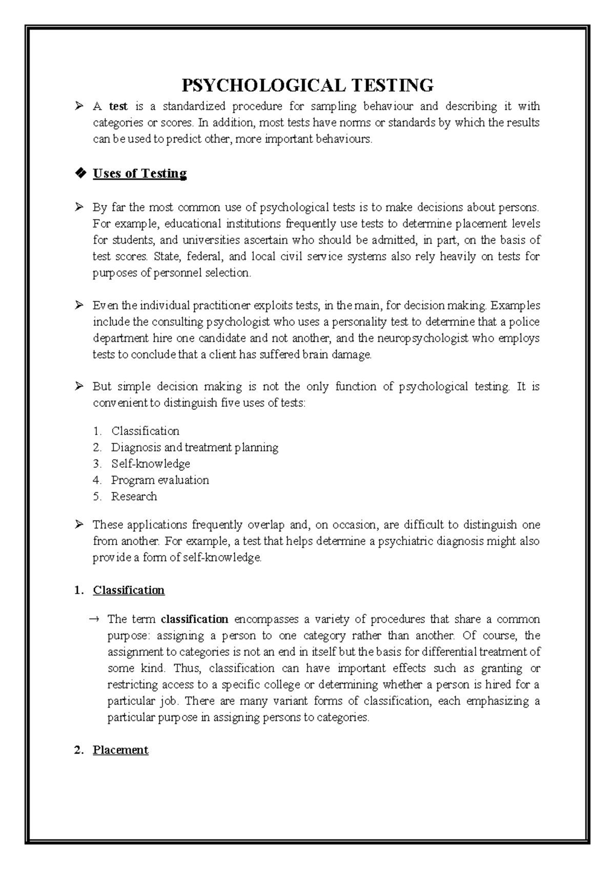 PSY 101: Psychological Testing and Its Applications - Studocu