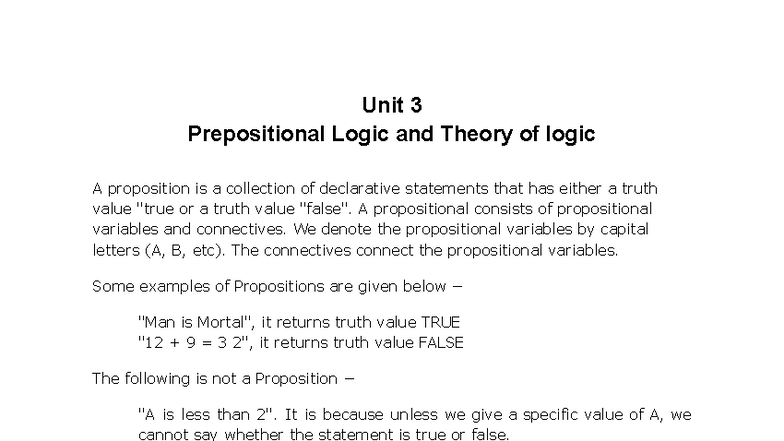 Unit 3 DSTL - Prepositional Logic and Predicate Theory Notes - Studocu