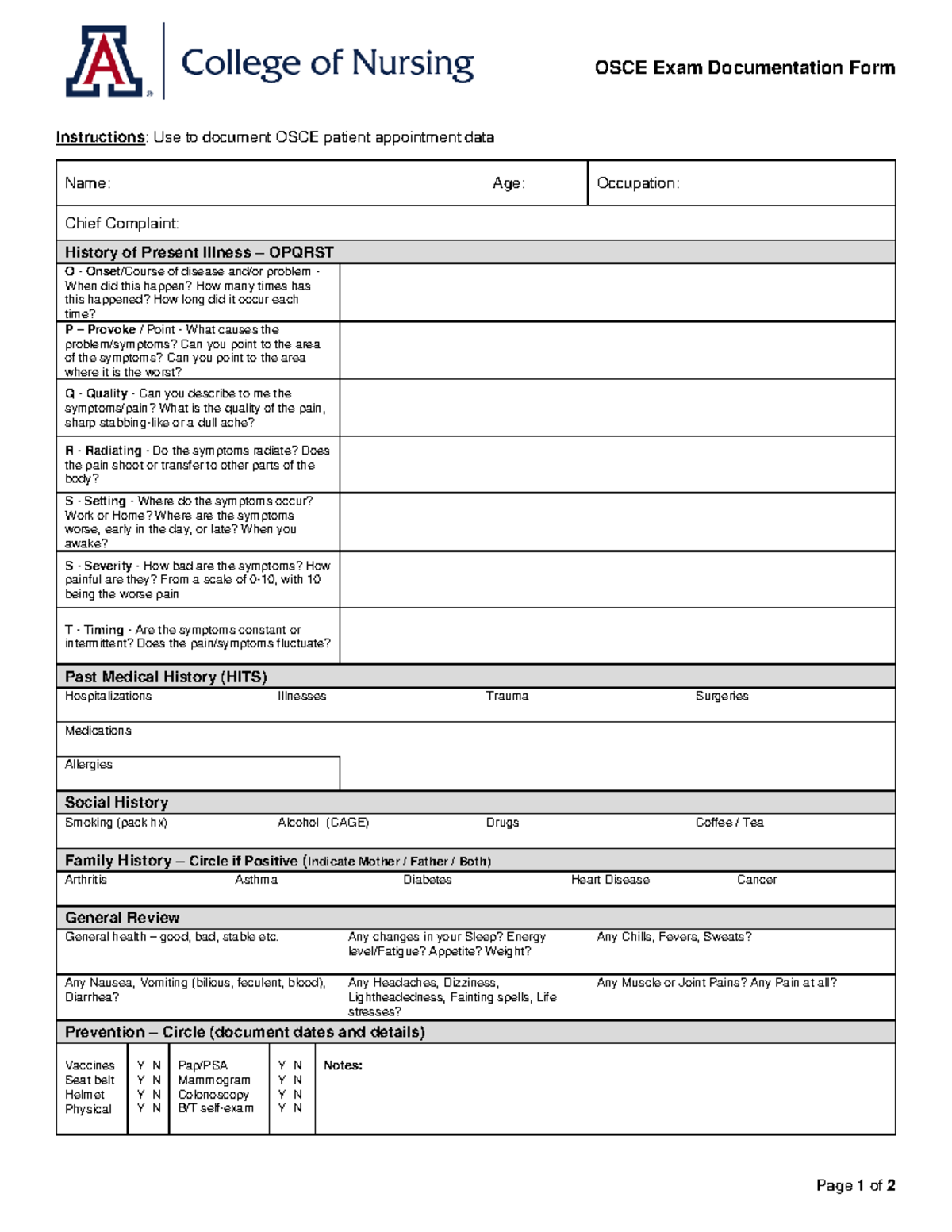 OSCE Documentation Form for Patient Appointment Details - Studocu