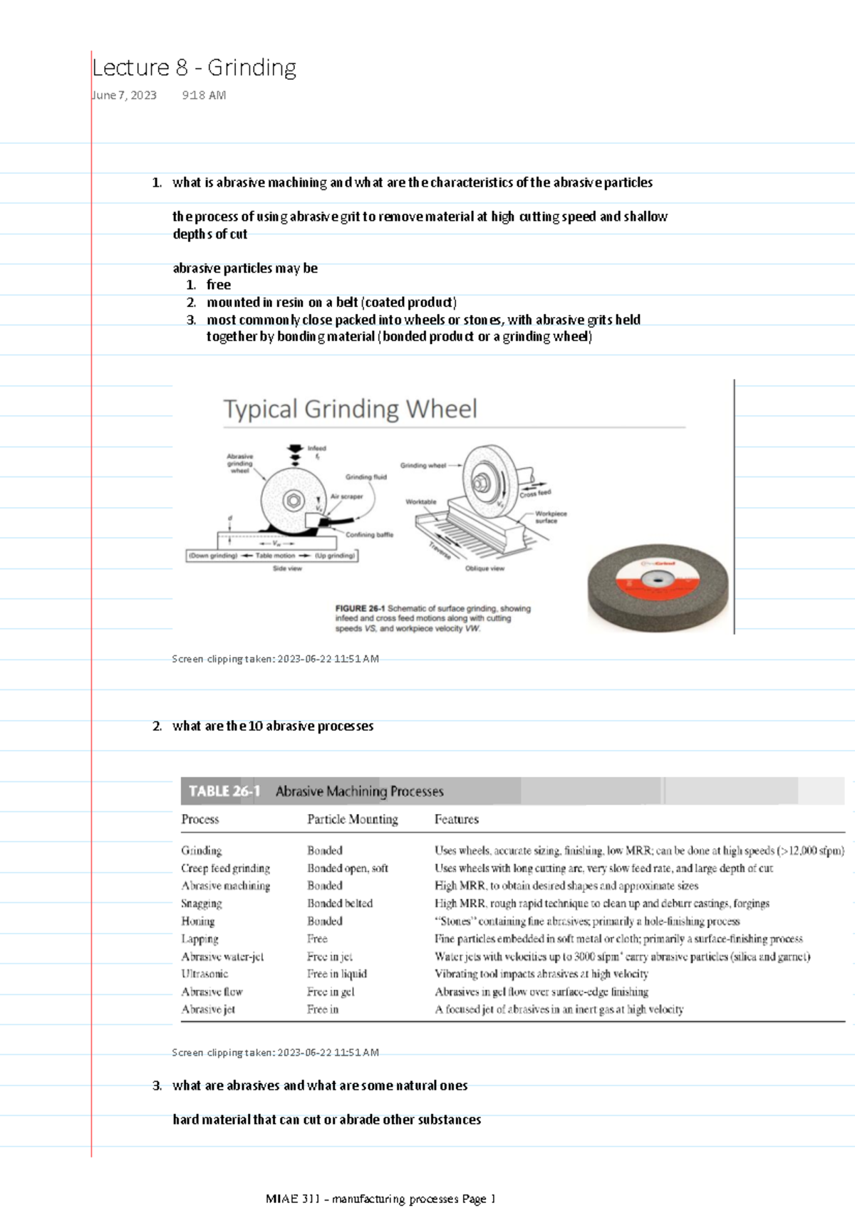 Lecture 8: Grinding processes and abrasive materials in MIAE 311 - Studocu